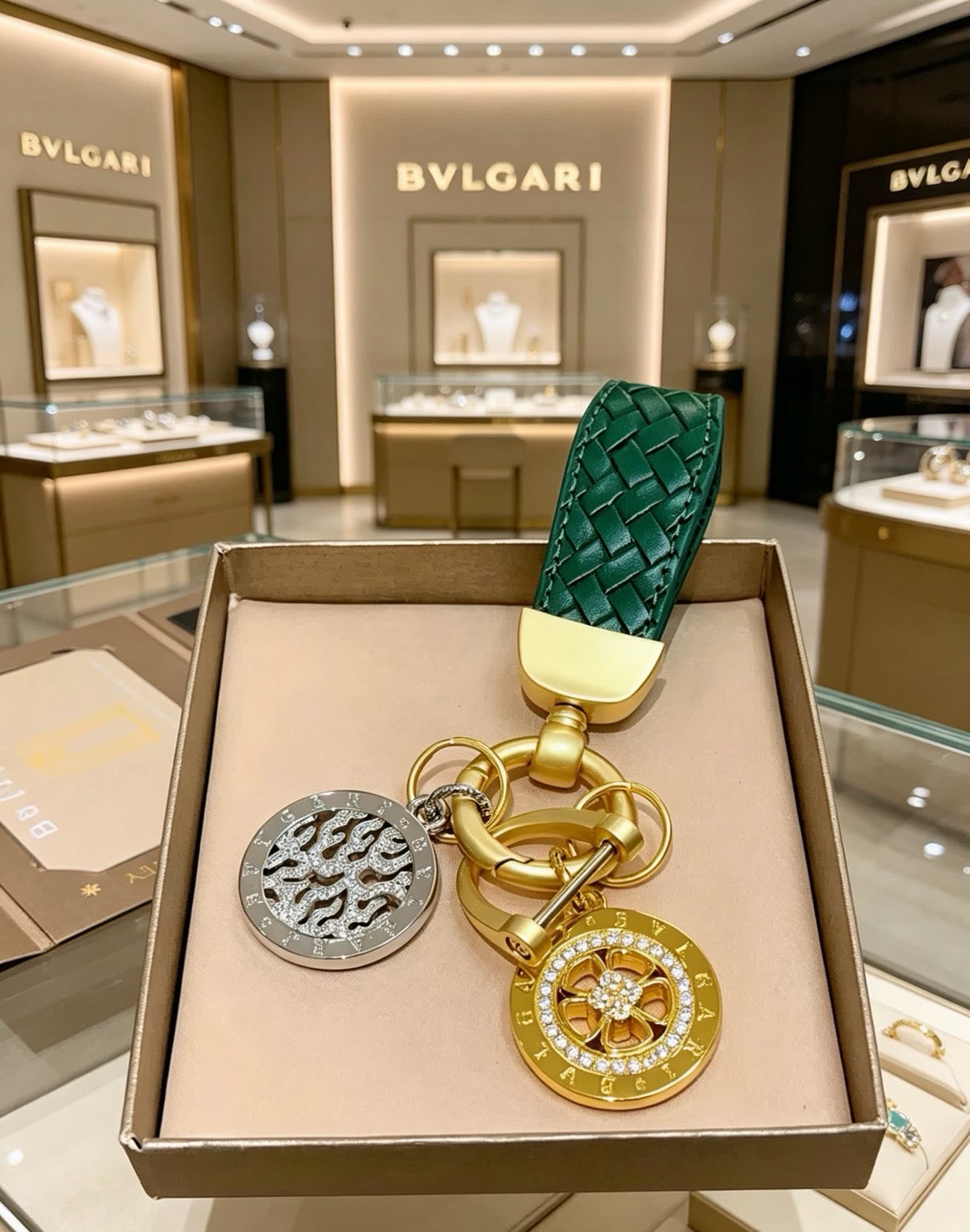 Bvlgari Keychain with Interlocking B Logo and Medusa Head Charms