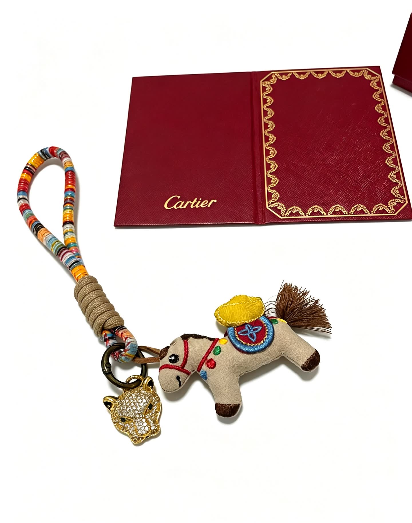 Cartier Multicolored Beaded Keychain with Horse and Panther Charm
