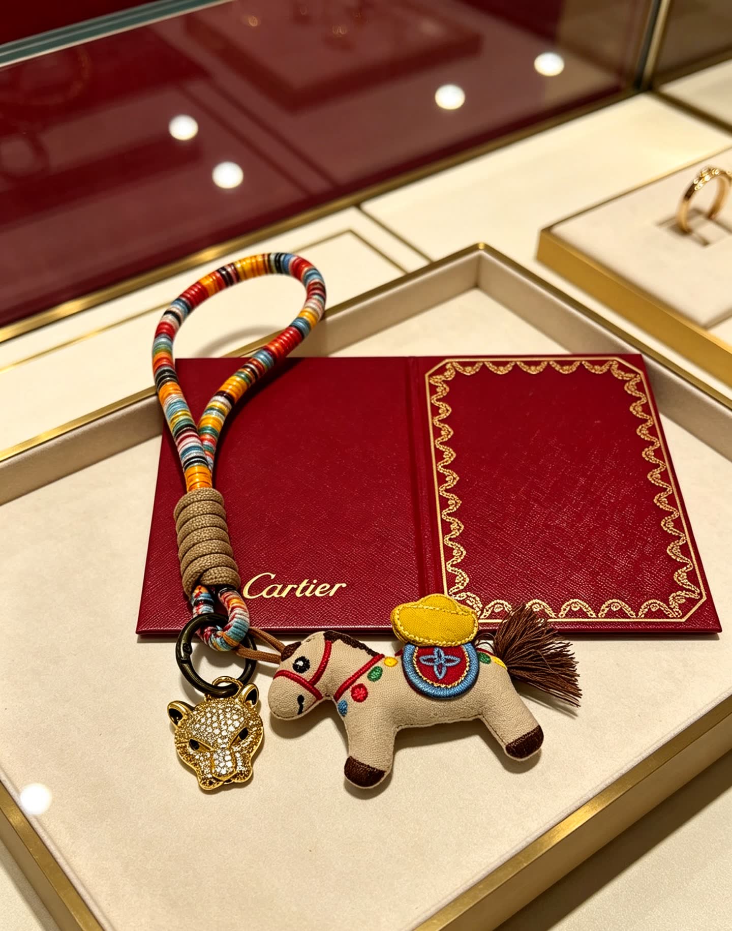 Cartier Multicolored Beaded Keychain with Horse and Panther Charm
