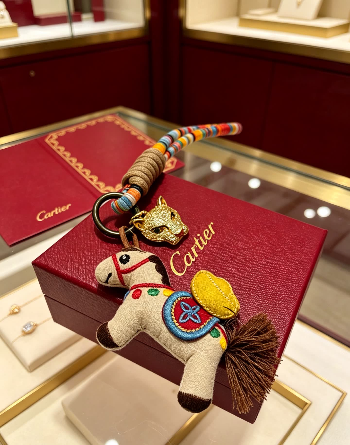 Cartier Multicolored Beaded Keychain with Horse and Panther Charm