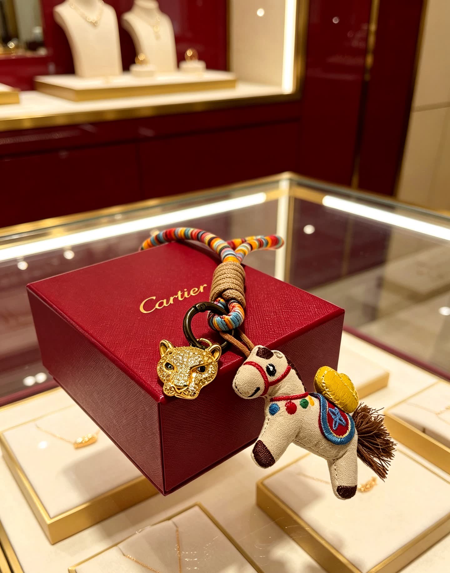 Cartier Multicolored Beaded Keychain with Horse and Panther Charm