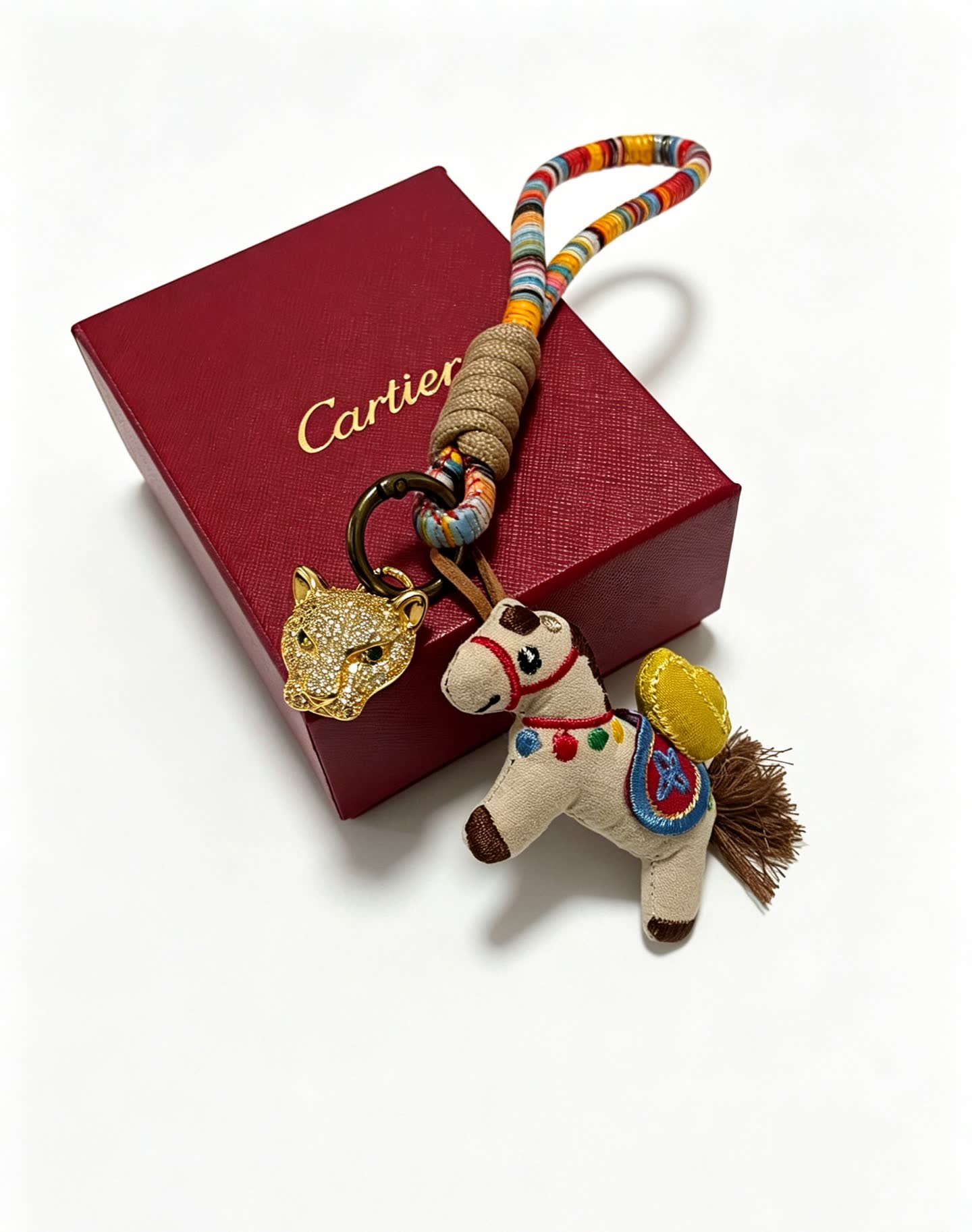 Cartier Multicolored Beaded Keychain with Horse and Panther Charm