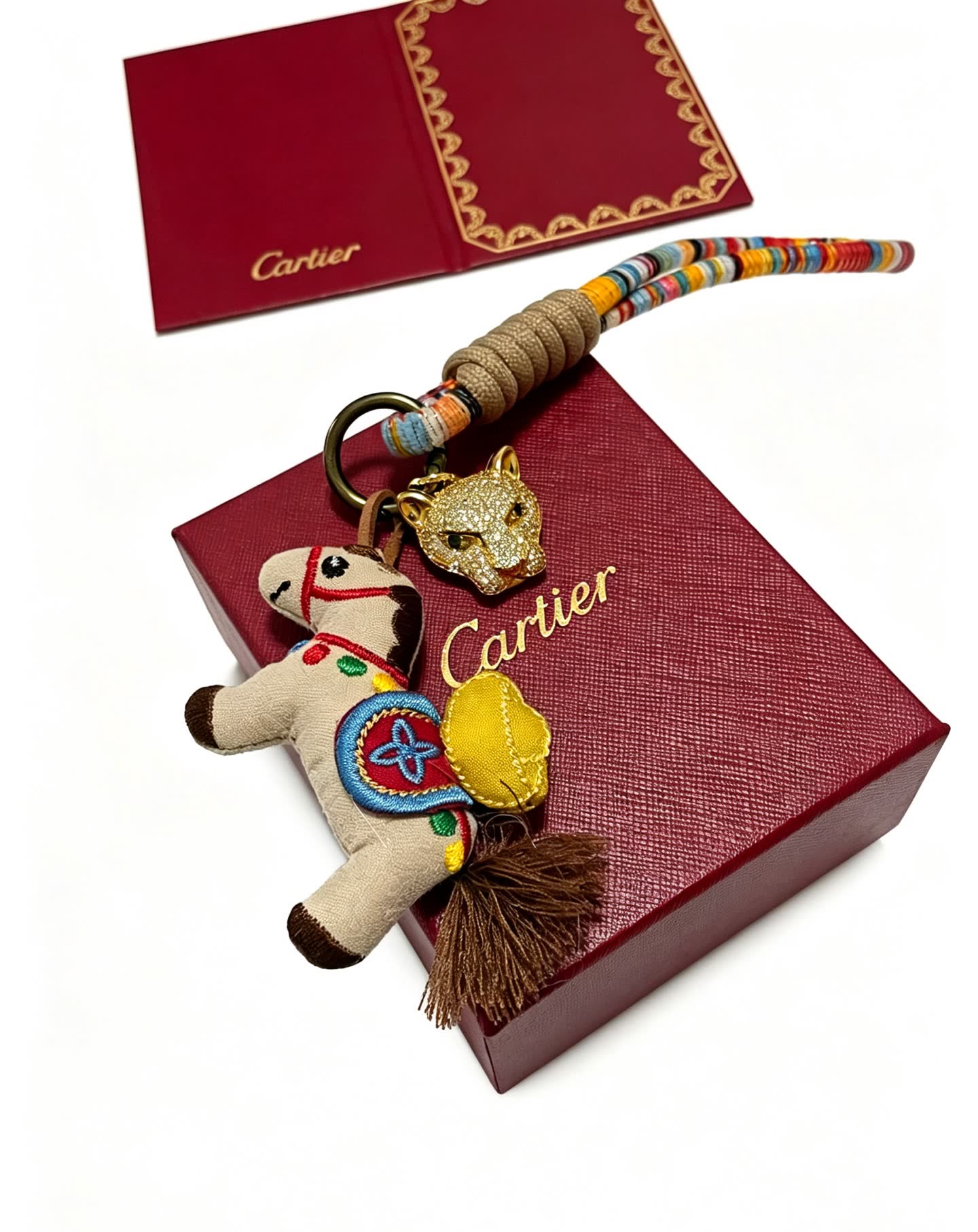 Cartier Multicolored Beaded Keychain with Horse and Panther Charm