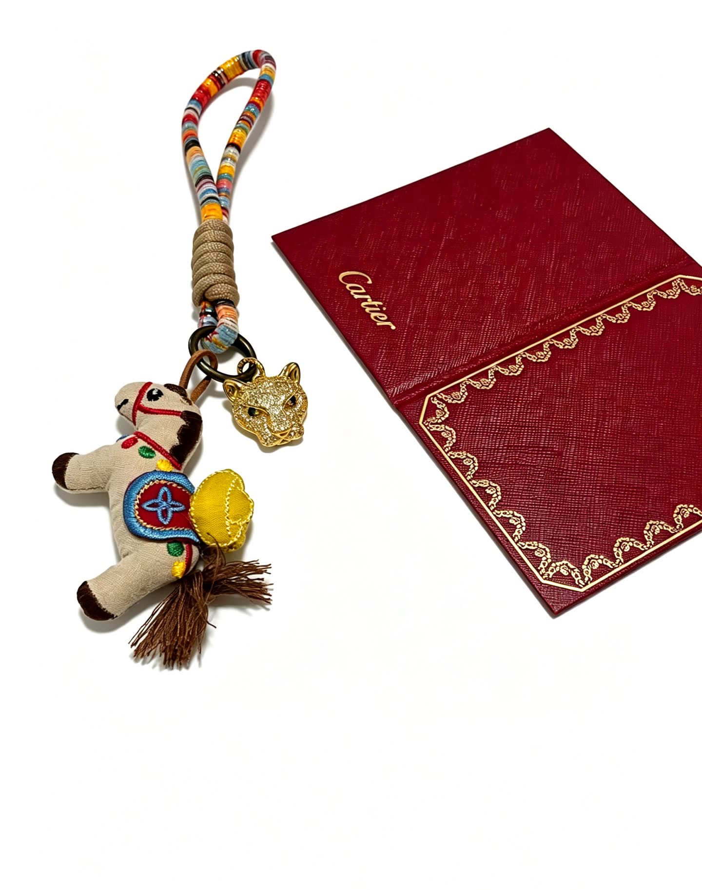 Cartier Multicolored Beaded Keychain with Horse and Panther Charm