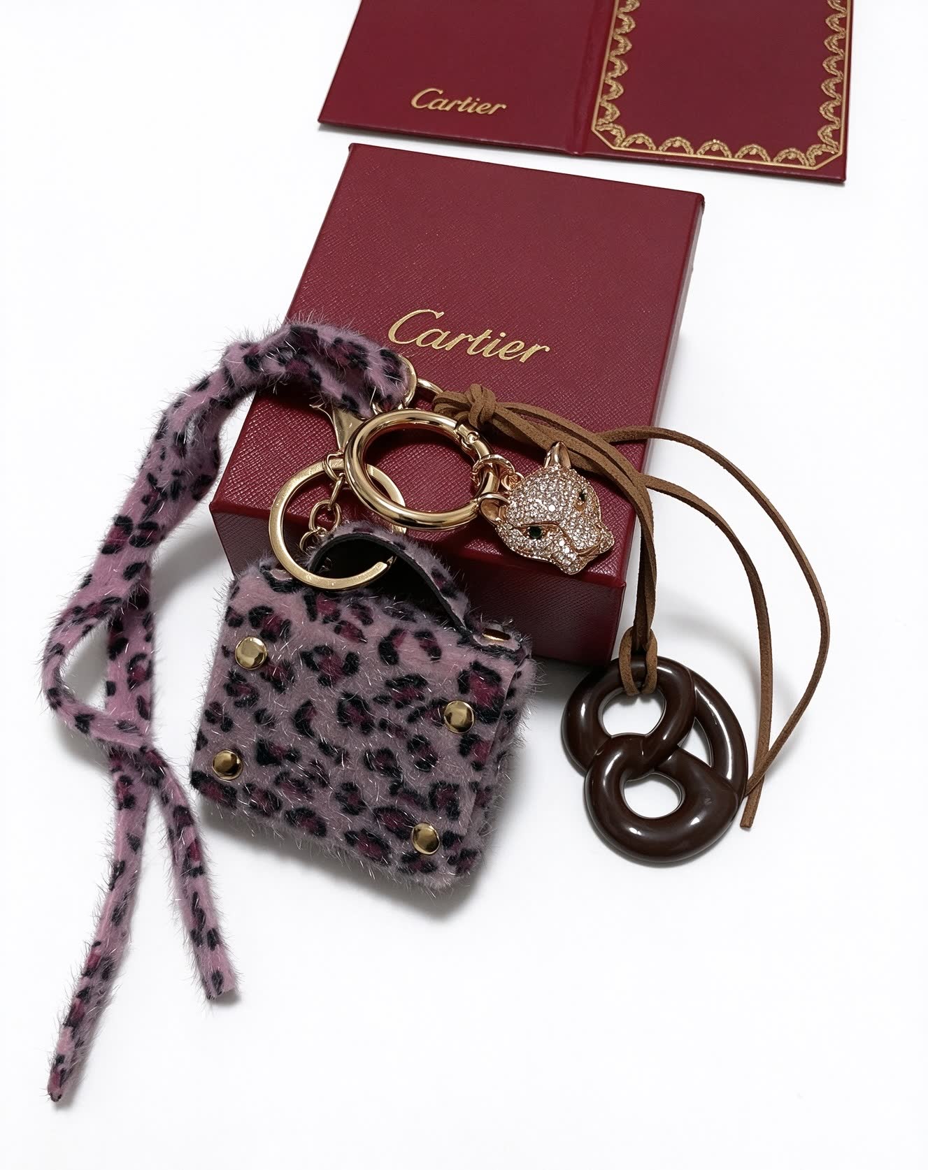 Cartier Leopard Print Keychain with Gold Panther Charm