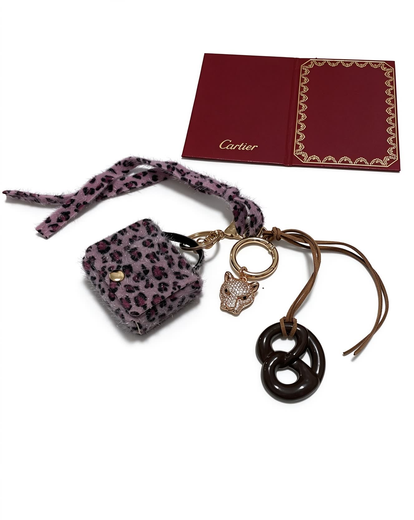 Cartier Leopard Print Keychain with Gold Panther Charm