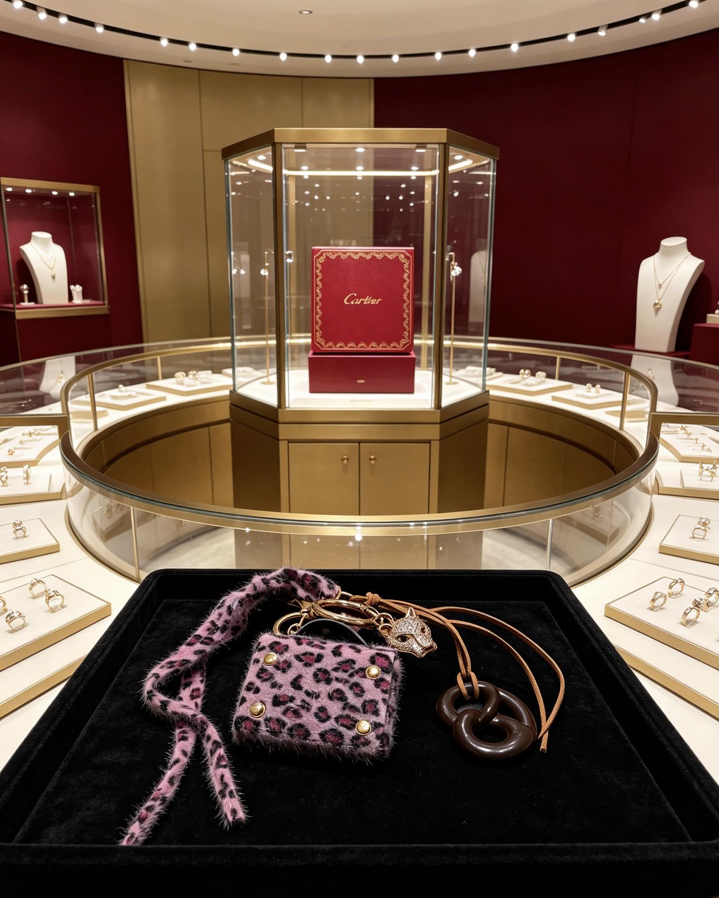 Cartier Leopard Print Keychain with Gold Panther Charm