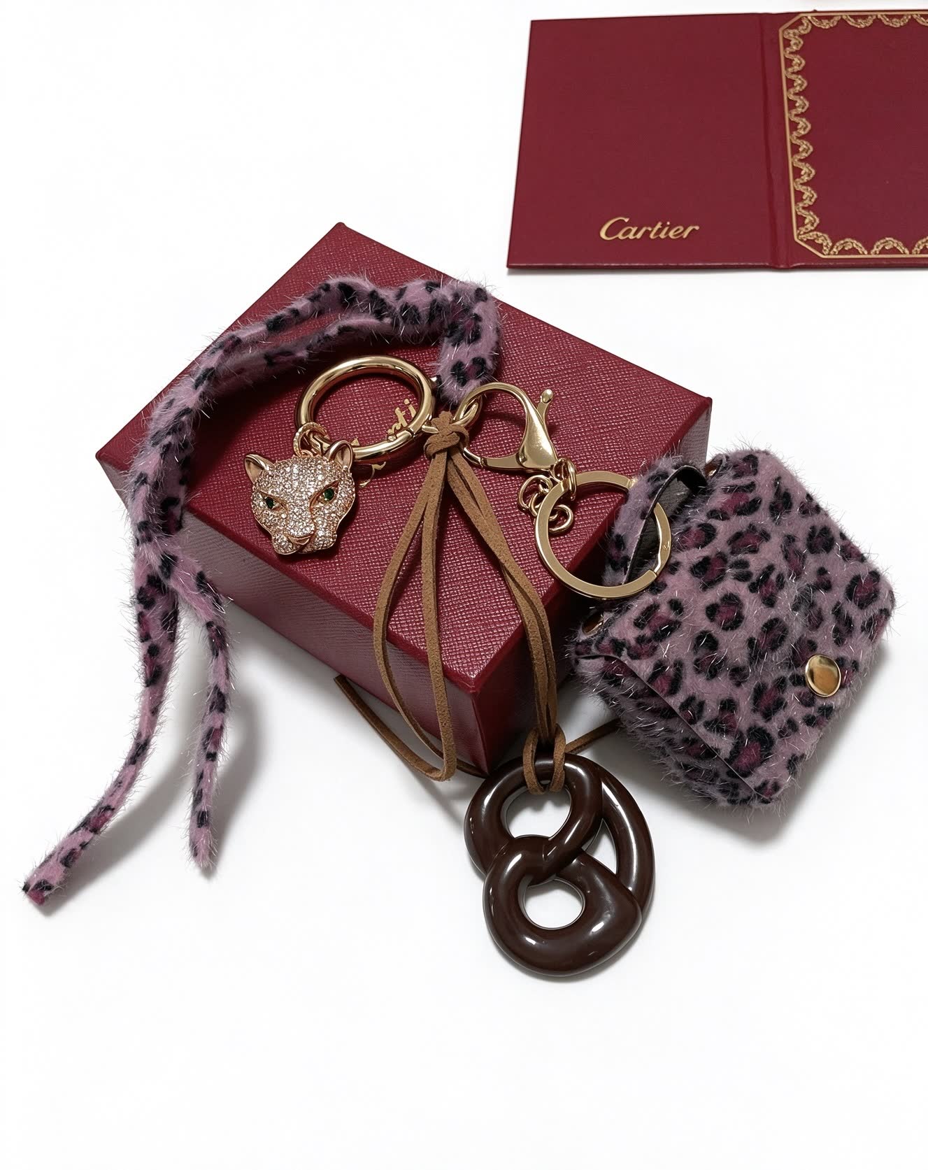 Cartier Leopard Print Keychain with Gold Panther Charm
