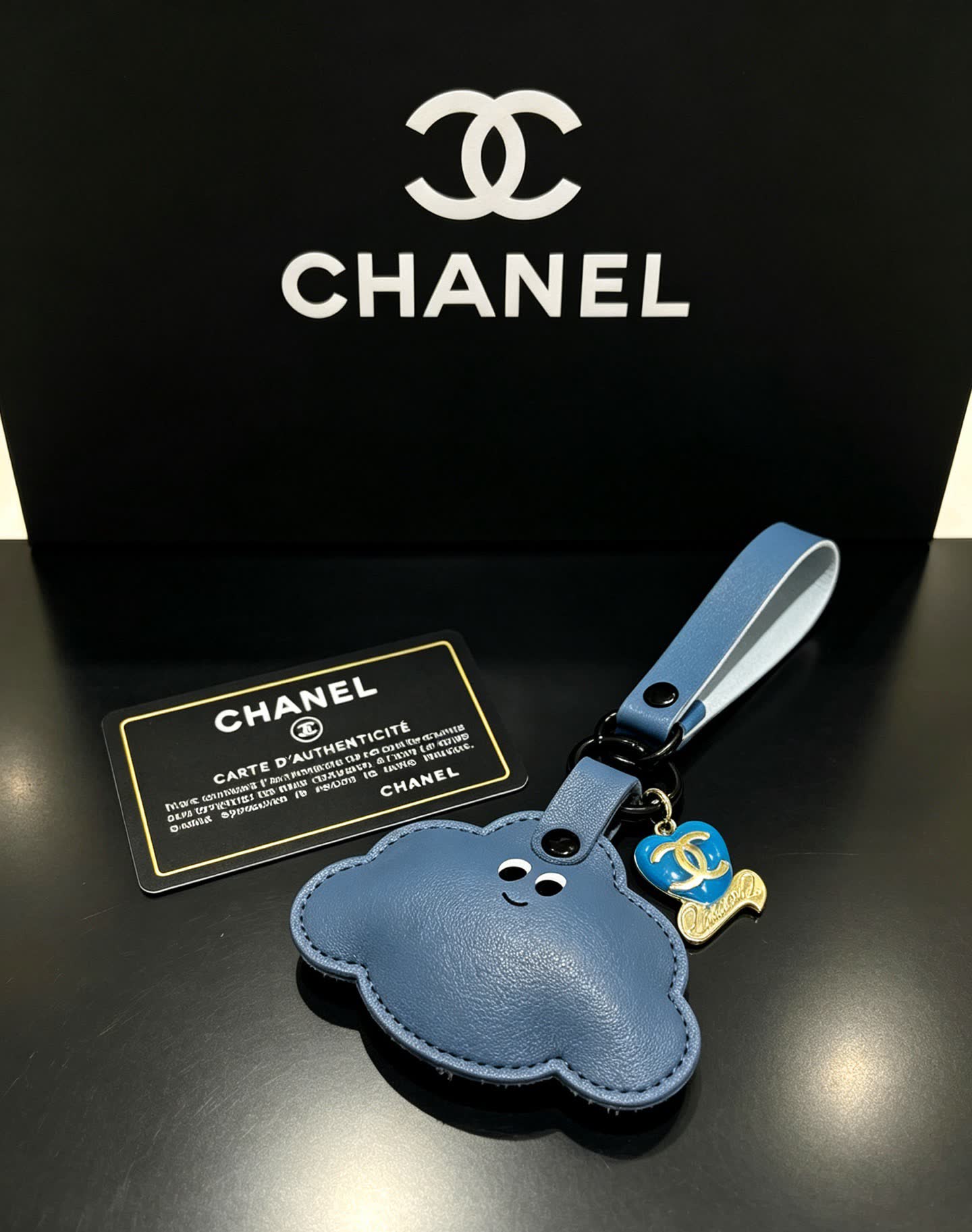 Chanel Blue Leather Cloud Keychain Chanel Blue Leather Cloud Keychain