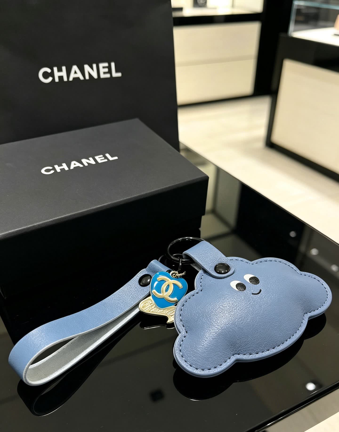 Chanel Blue Leather Cloud Keychain