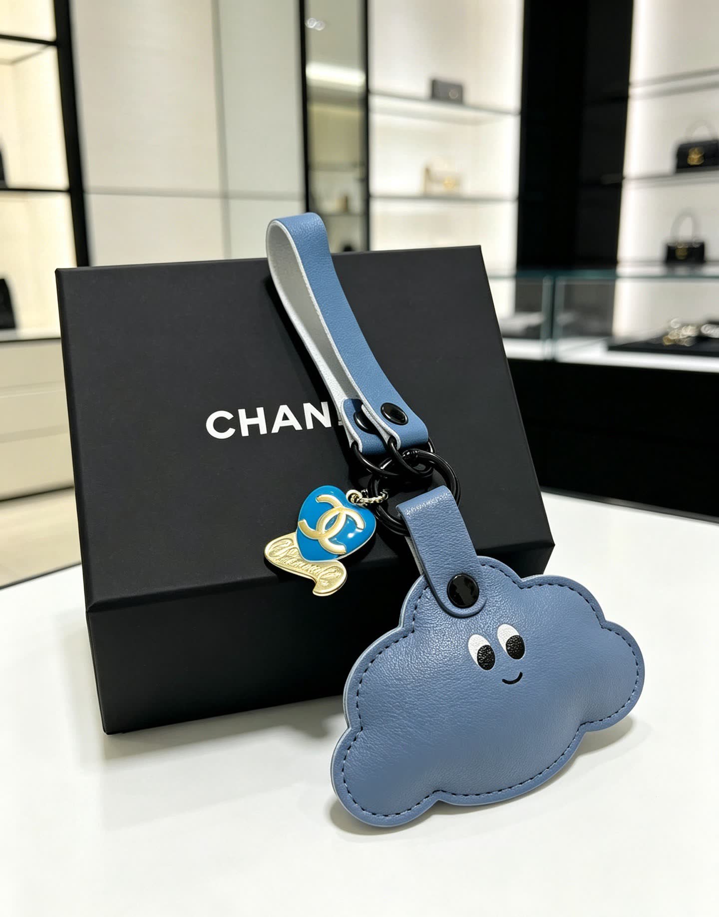 Chanel Blue Leather Cloud Keychain