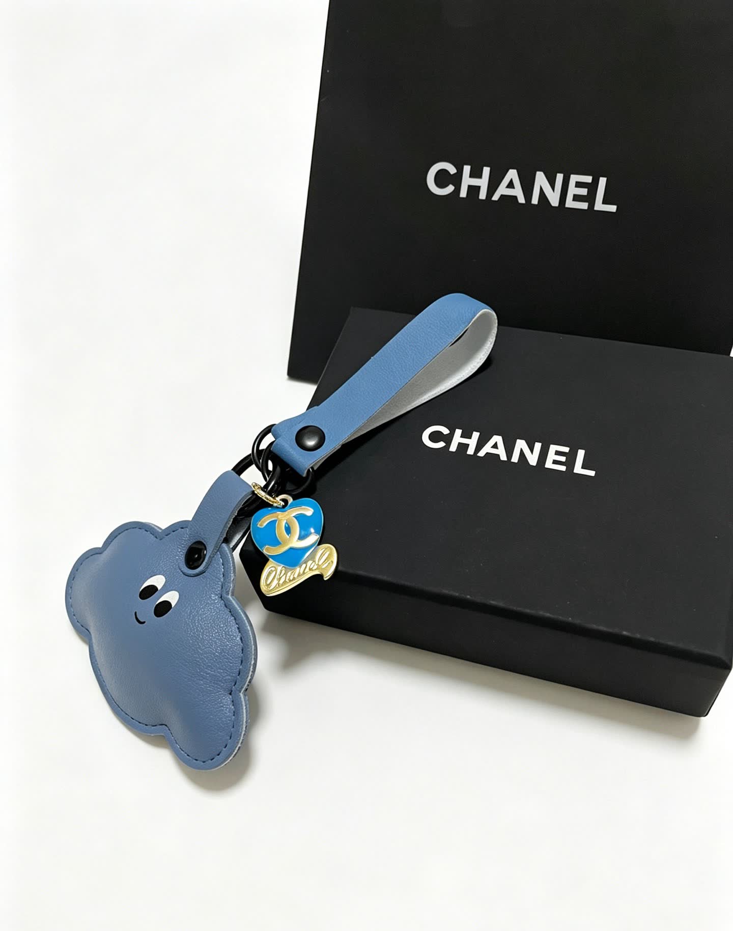Chanel Blue Leather Cloud Keychain