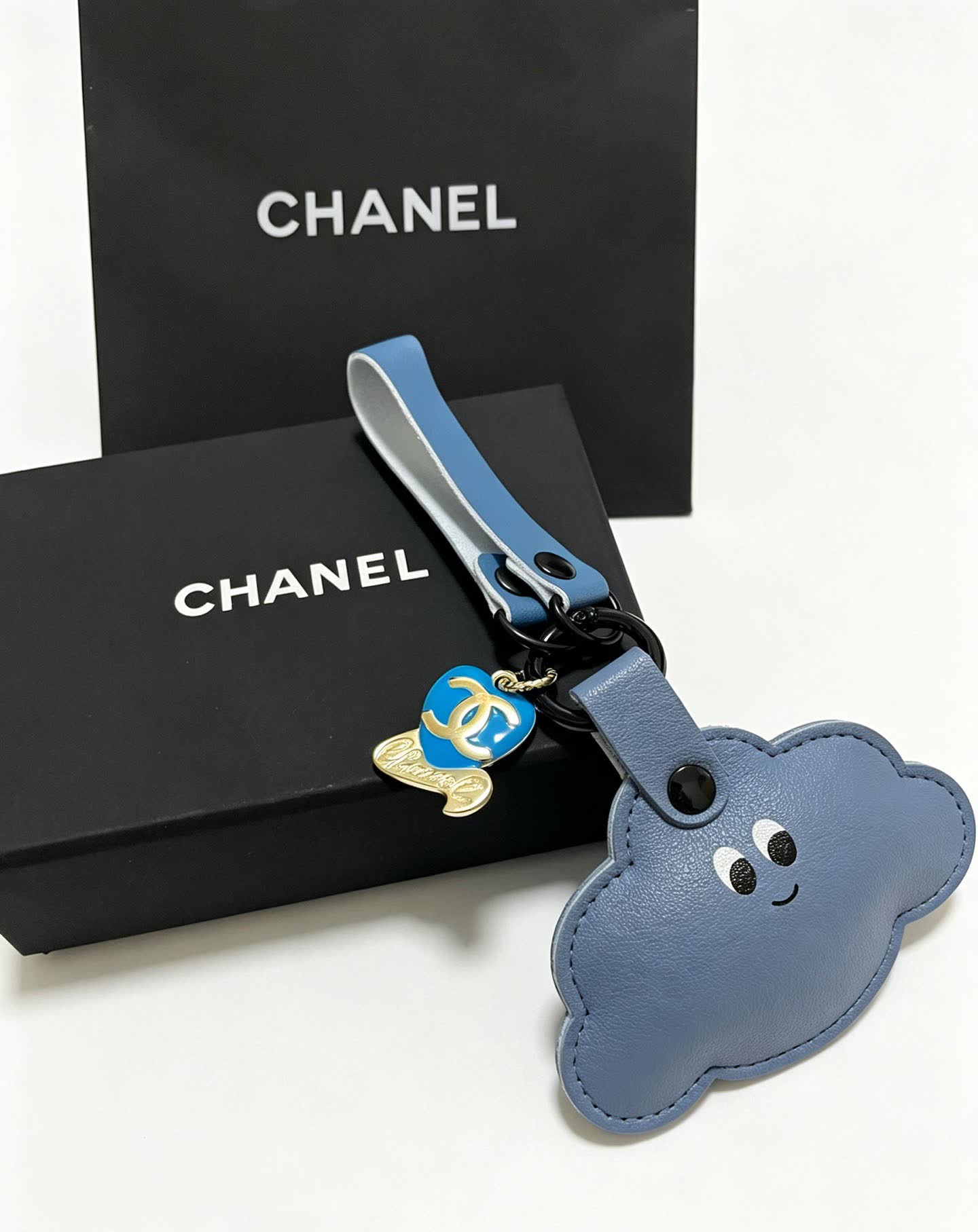Chanel Blue Leather Cloud Keychain