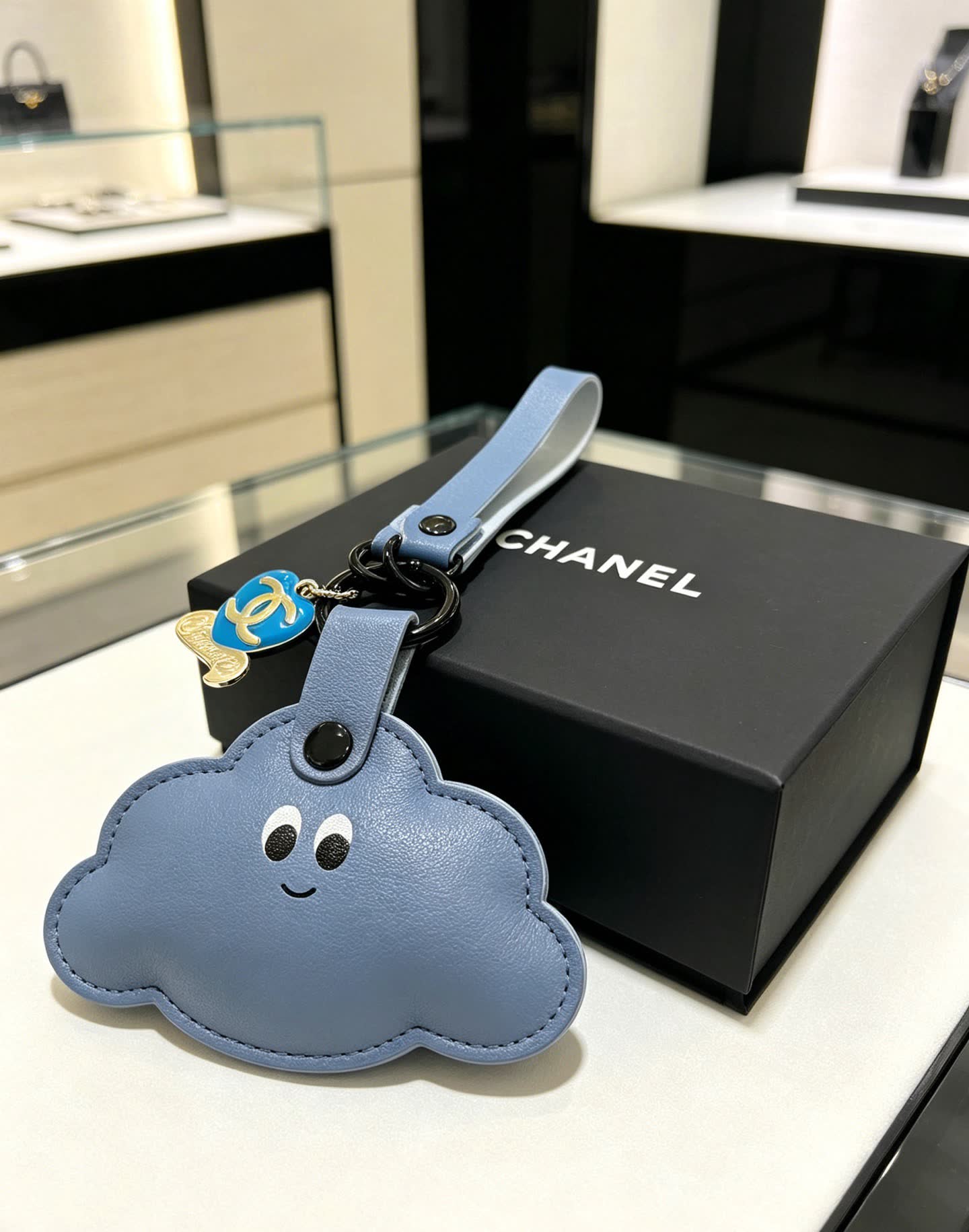 Chanel Blue Leather Cloud Keychain