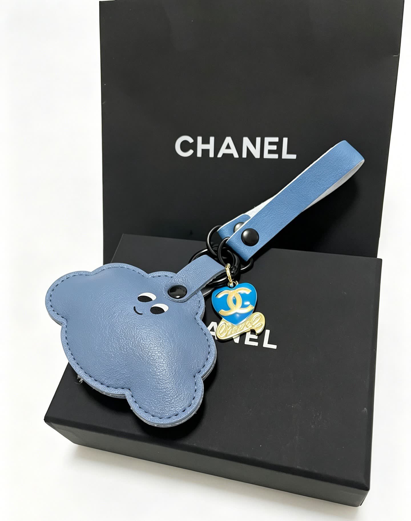 Chanel Blue Leather Cloud Keychain