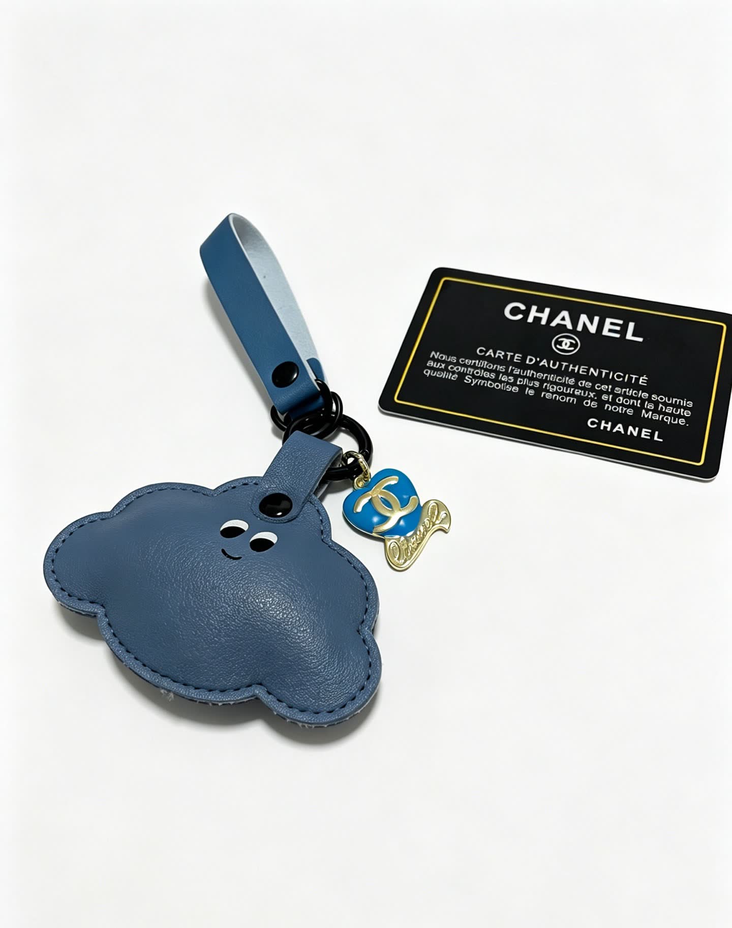 Chanel Blue Leather Cloud Keychain