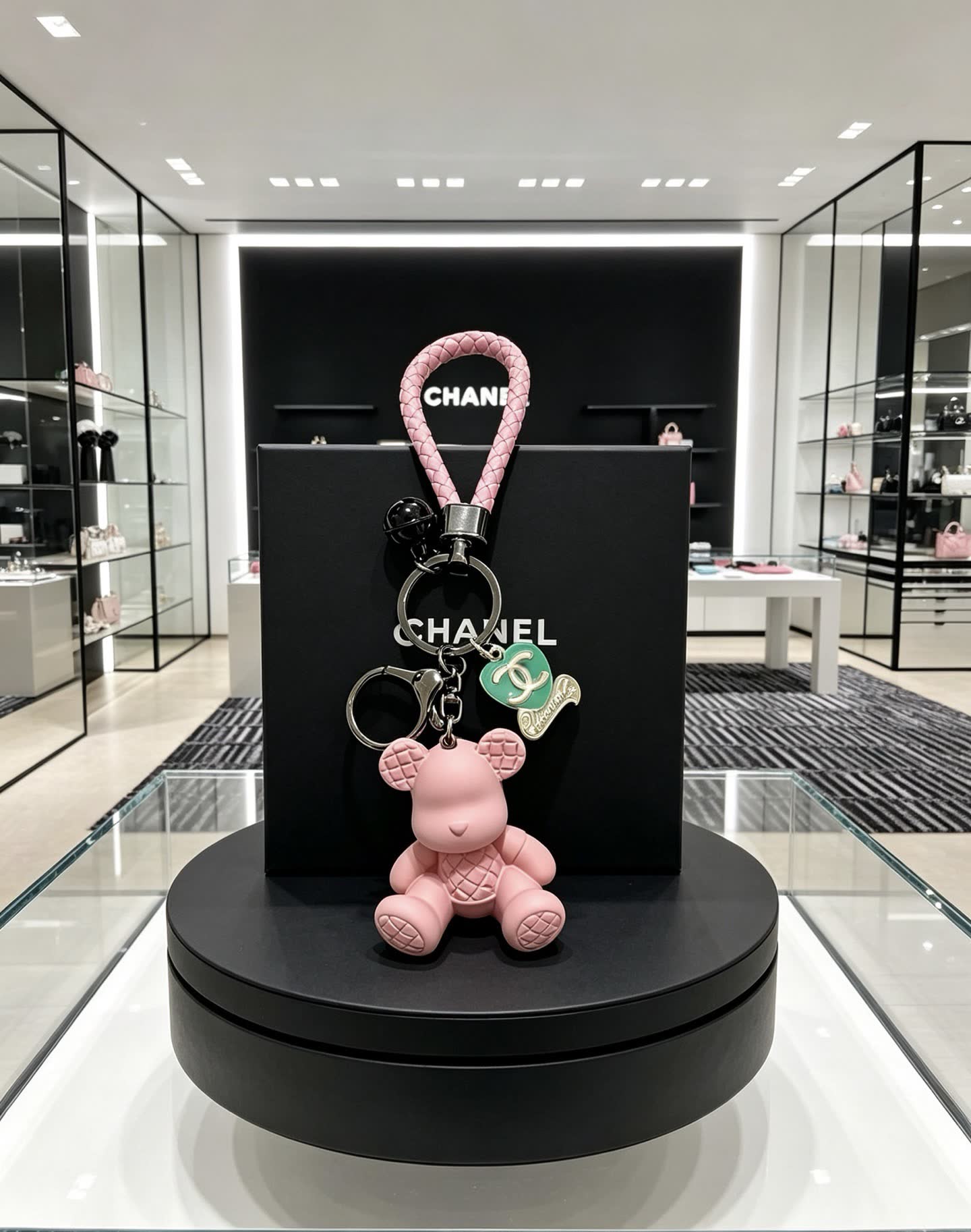 Chanel Pink Teddy Bear Keychain