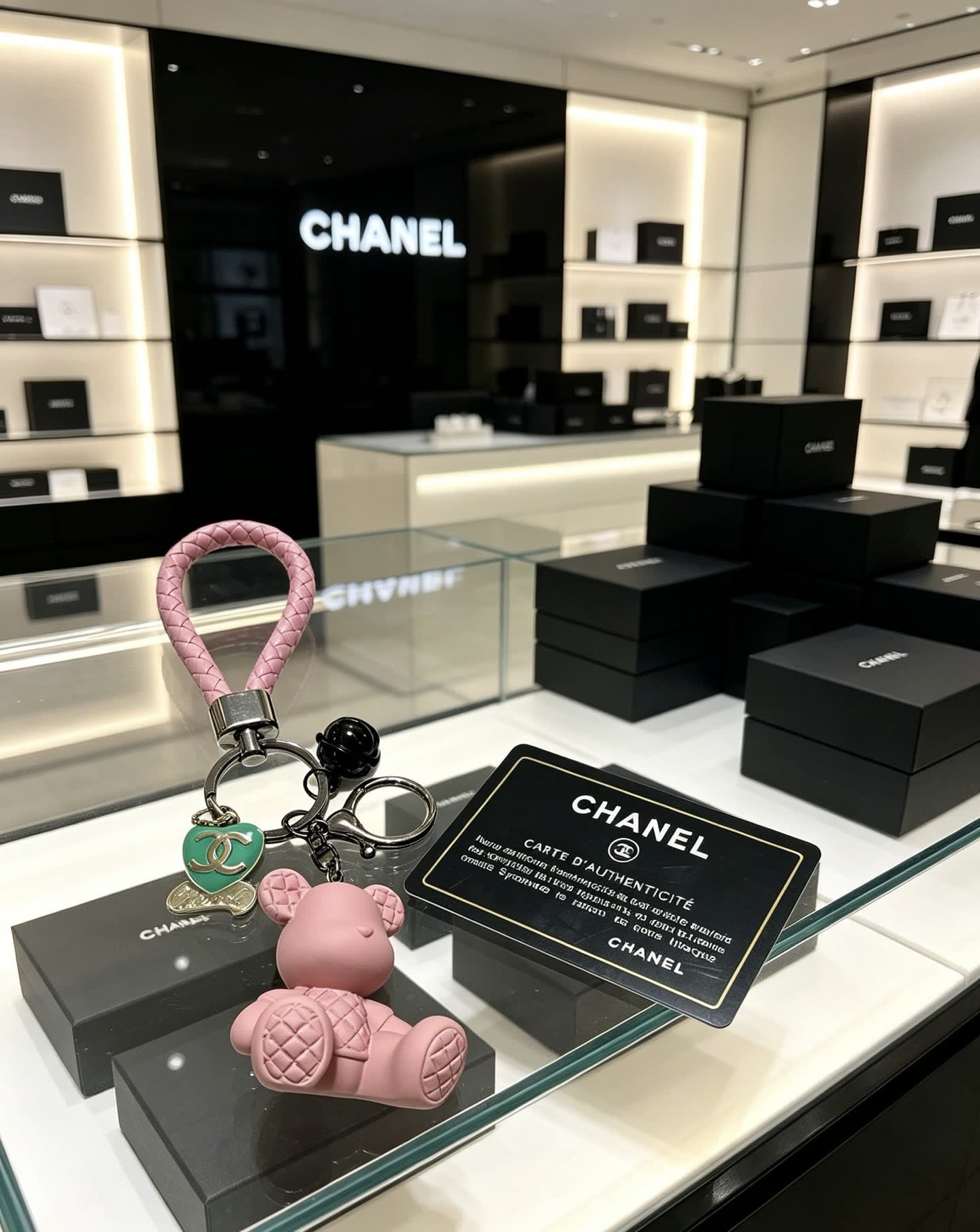 Chanel Pink Teddy Bear Keychain