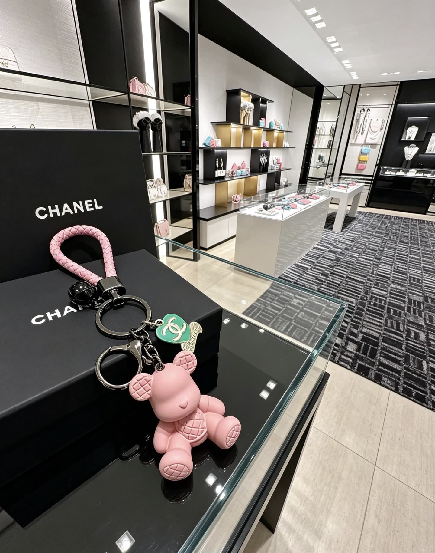Chanel Pink Teddy Bear Keychain