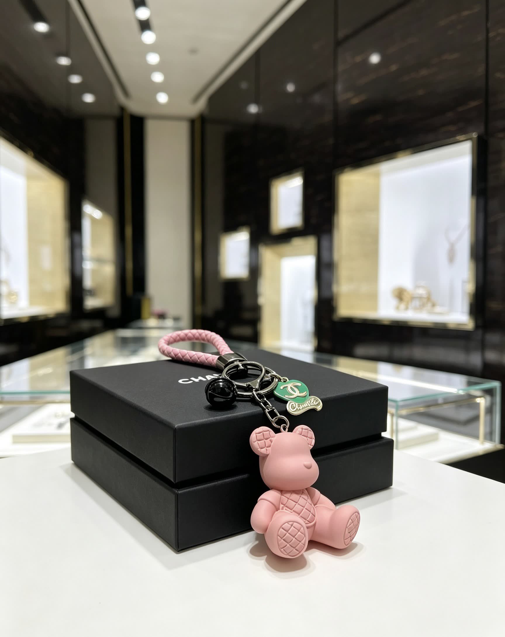 Chanel Pink Teddy Bear Keychain