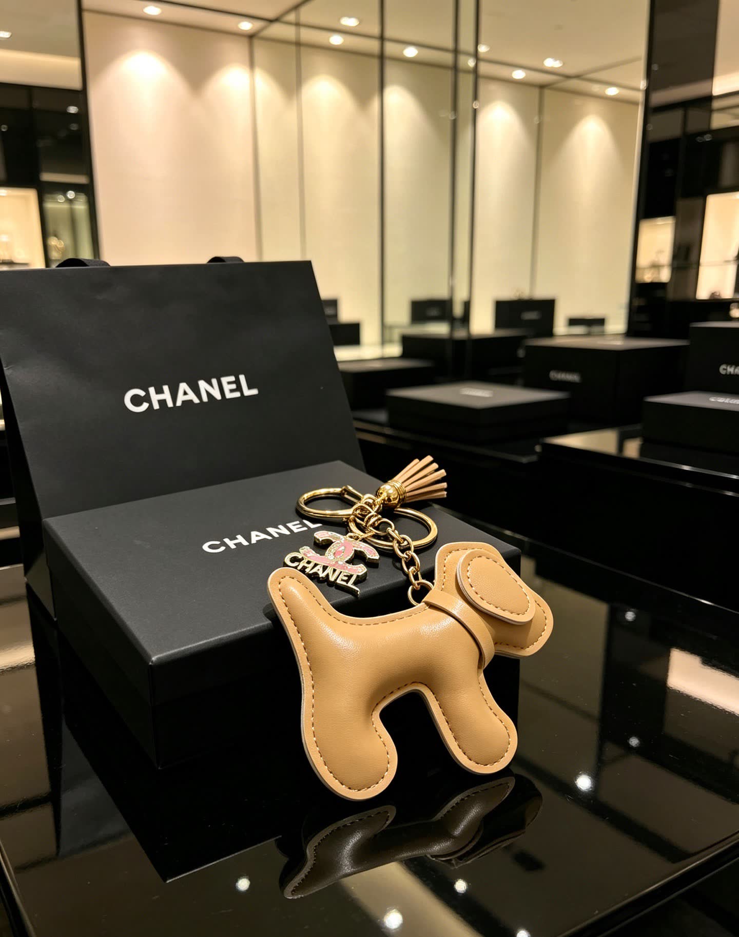 Chanel Leather Dog Keychain