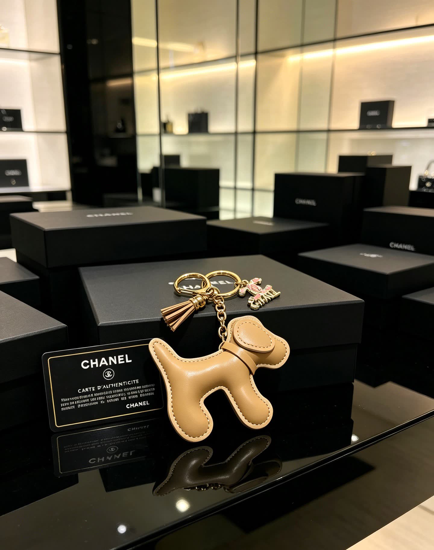 Chanel Leather Dog Keychain