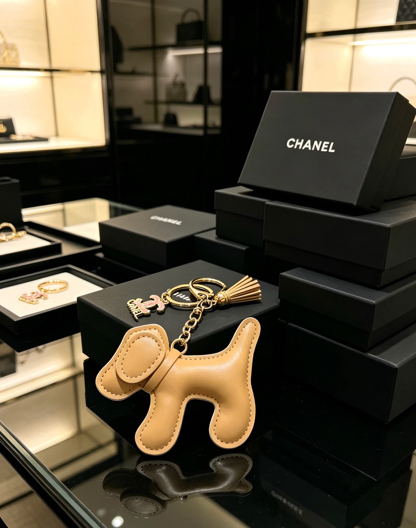 Chanel Leather Dog Keychain