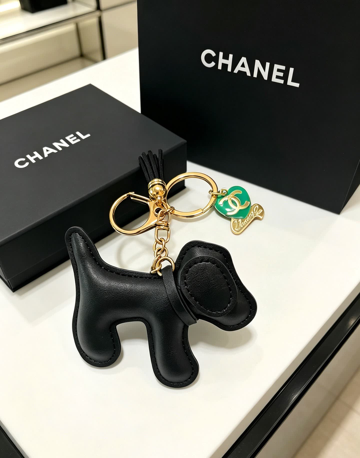 Chanel Black Leather Dog Keychain Chanel Black Leather Dog Keychain
