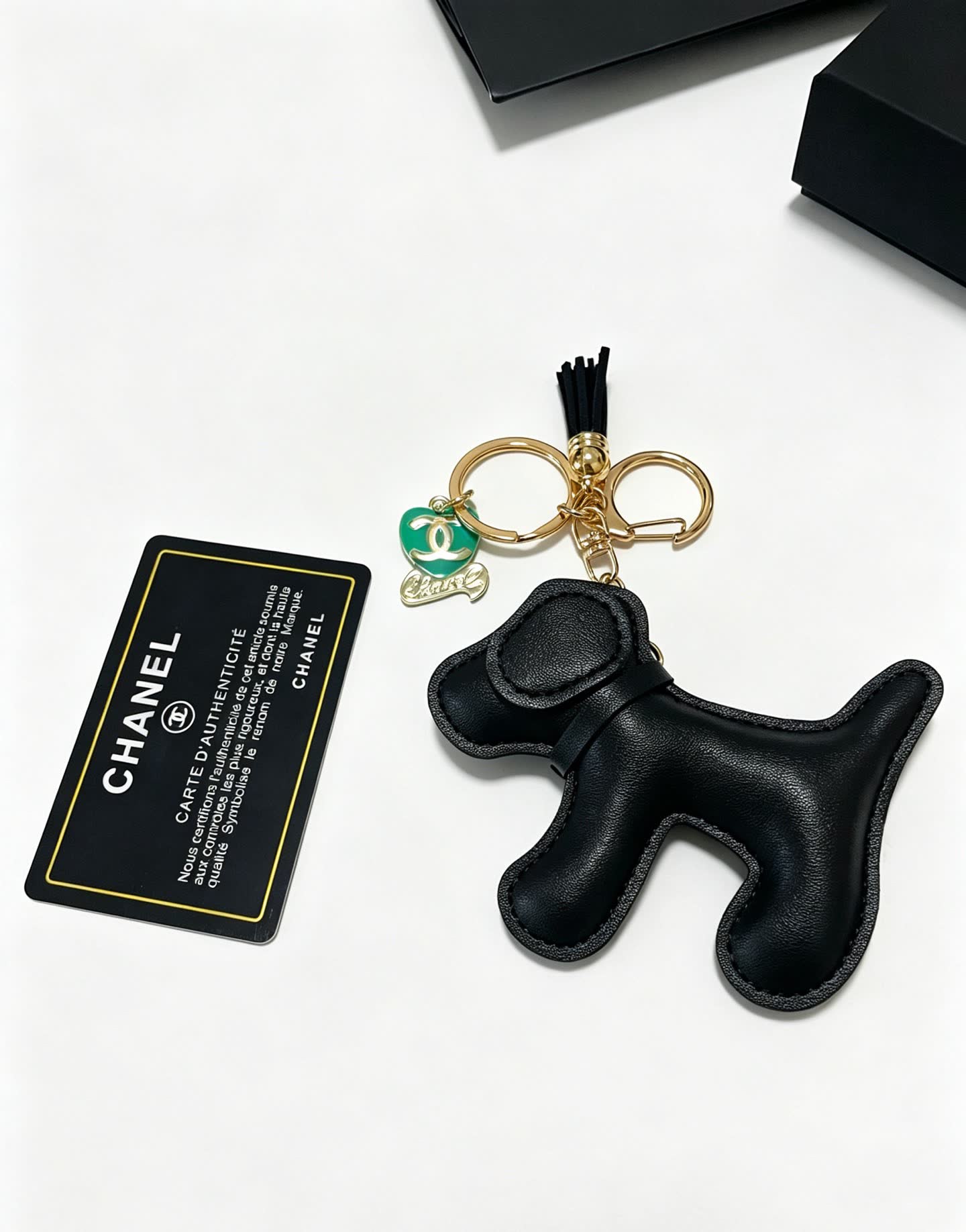Chanel Black Leather Dog Keychain