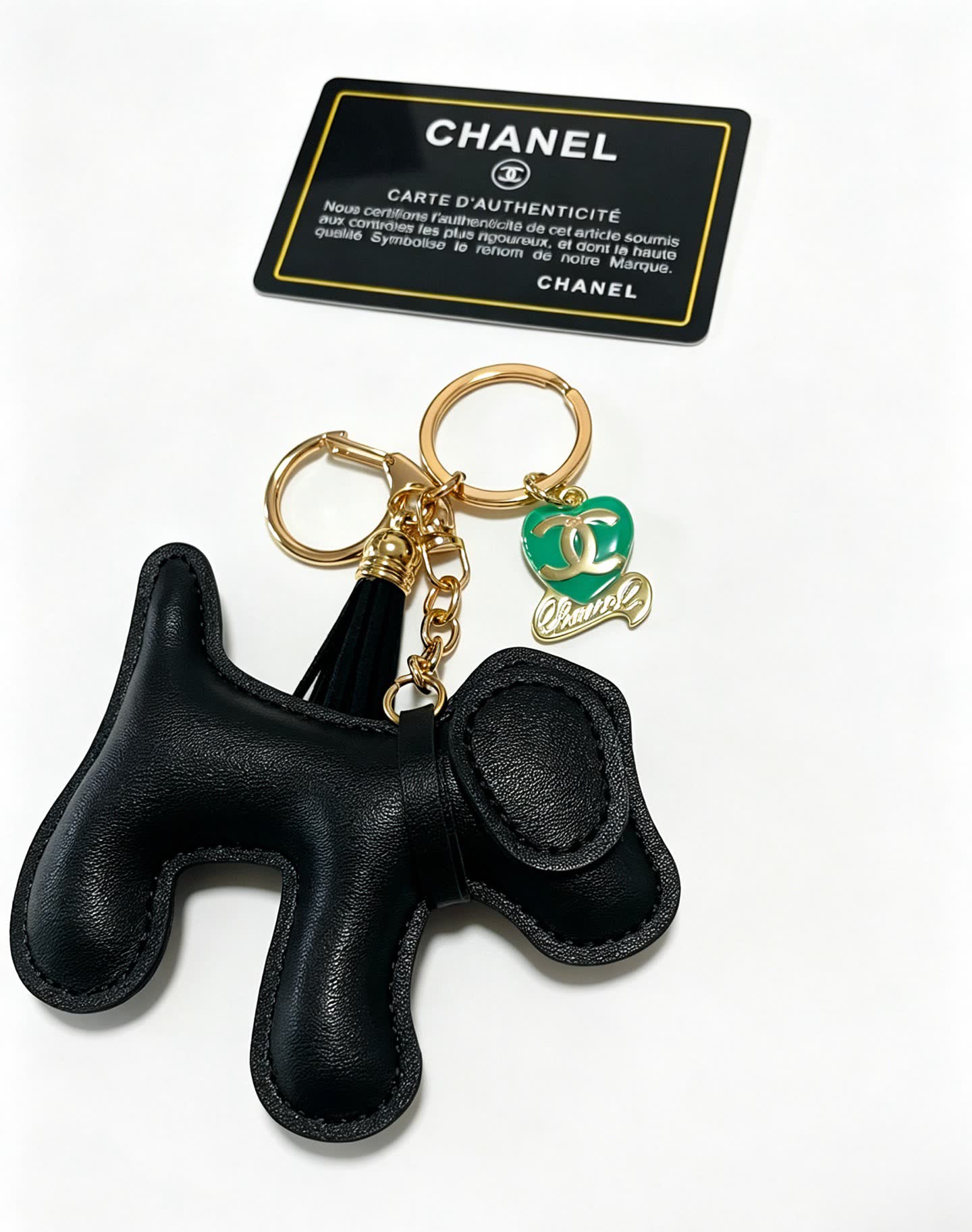 Chanel Black Leather Dog Keychain