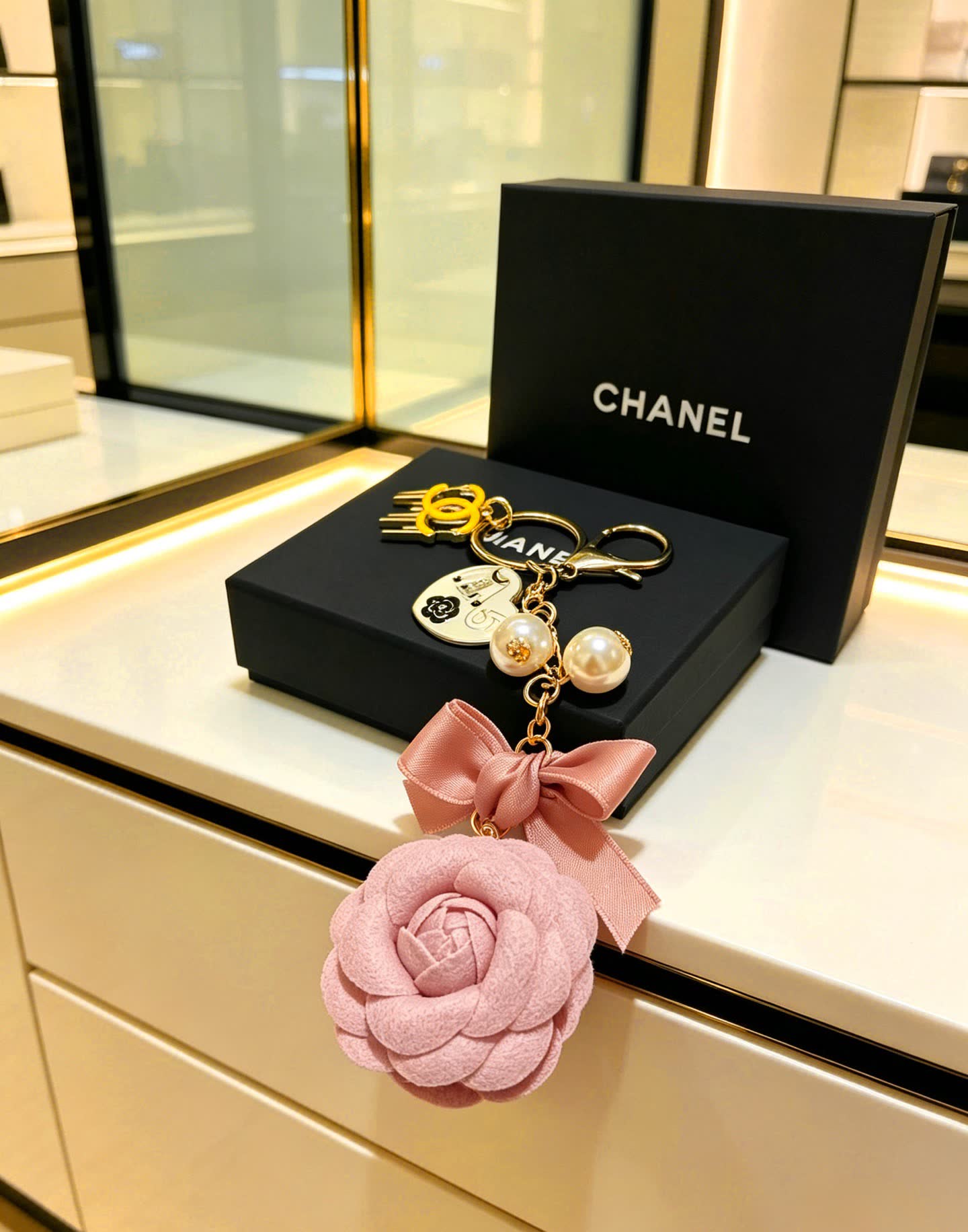 Chanel Pink Rose Keychain