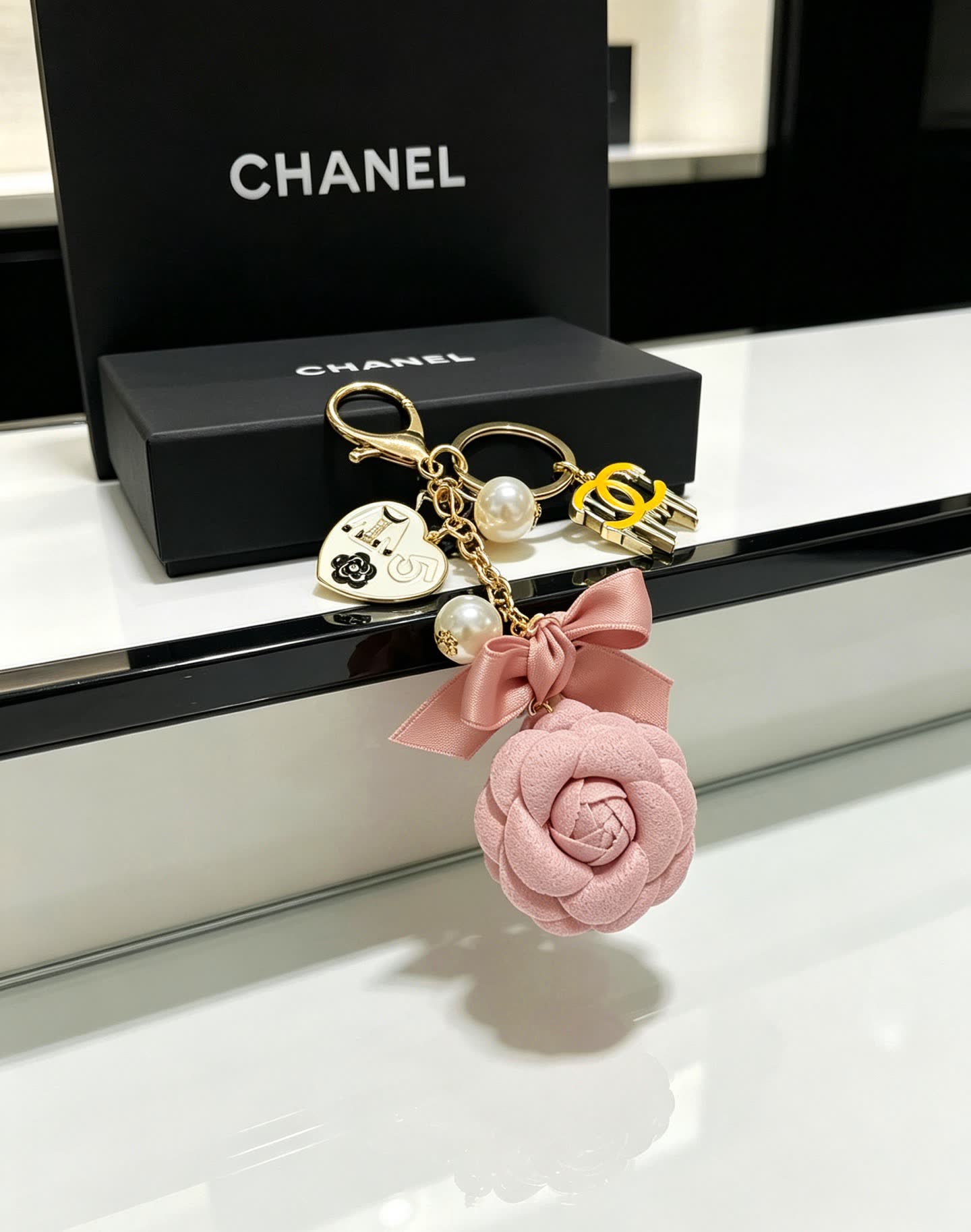 Chanel Pink Rose Keychain