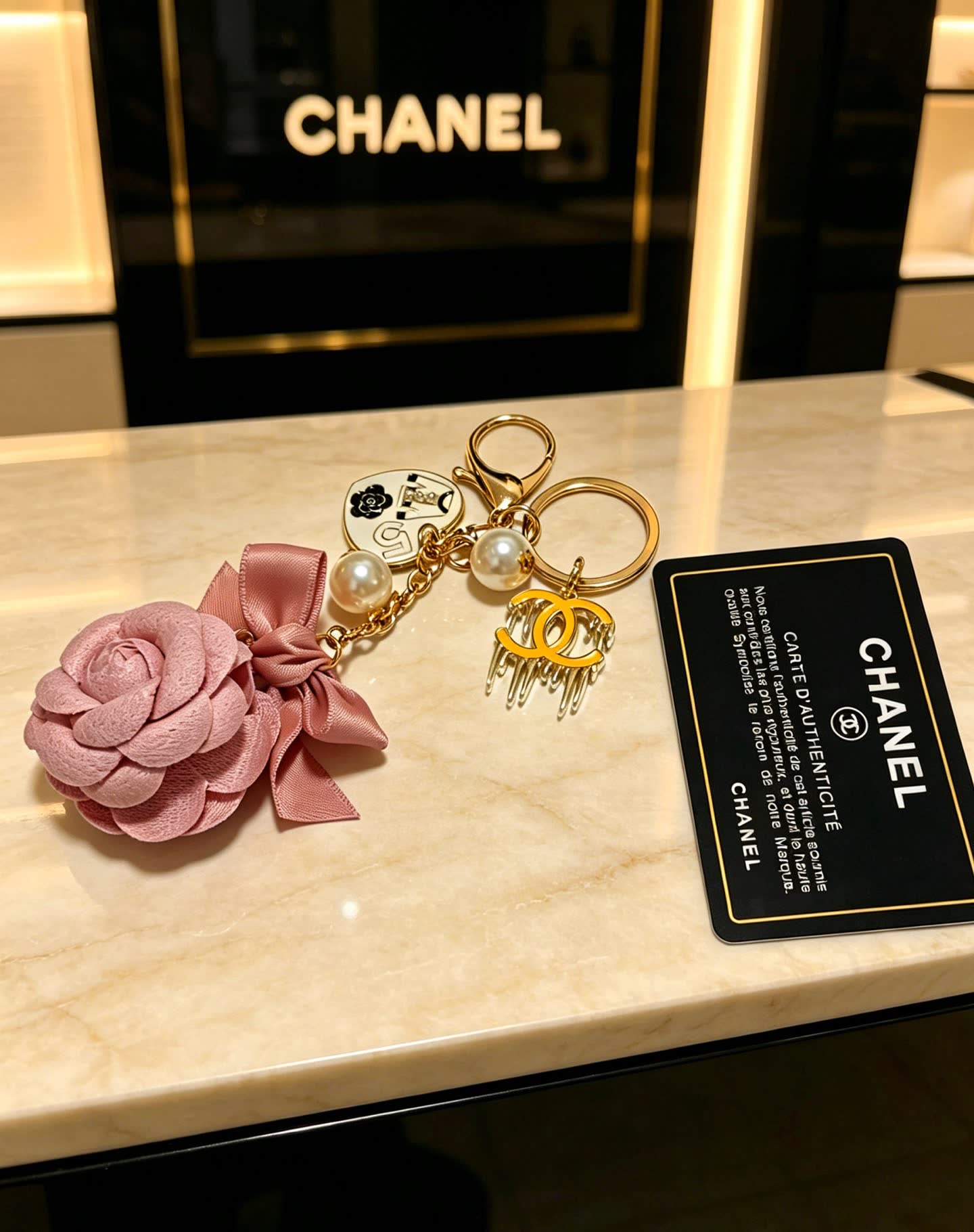 Chanel Pink Rose Keychain