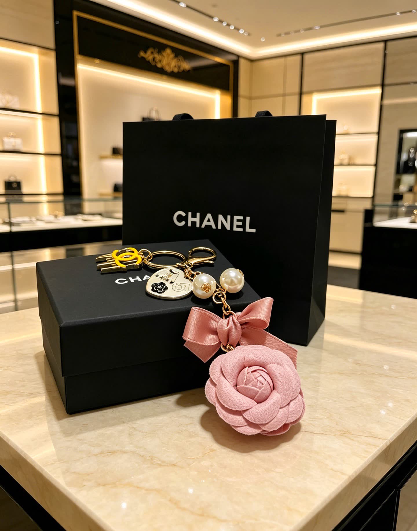 Chanel Pink Rose Keychain