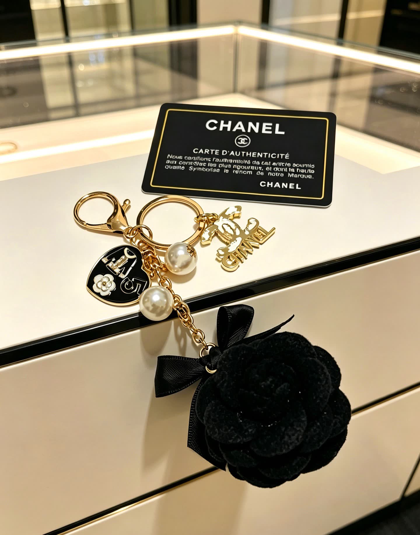 Chanel Black Velvet Rose Keychain Chanel Black Velvet Rose Keychain