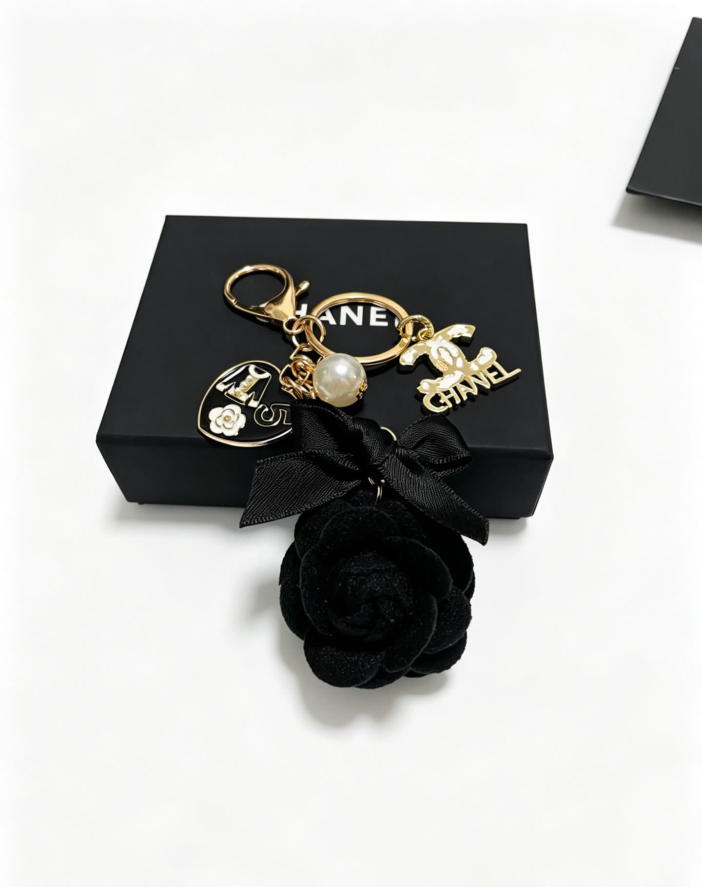Chanel Black Velvet Rose Keychain