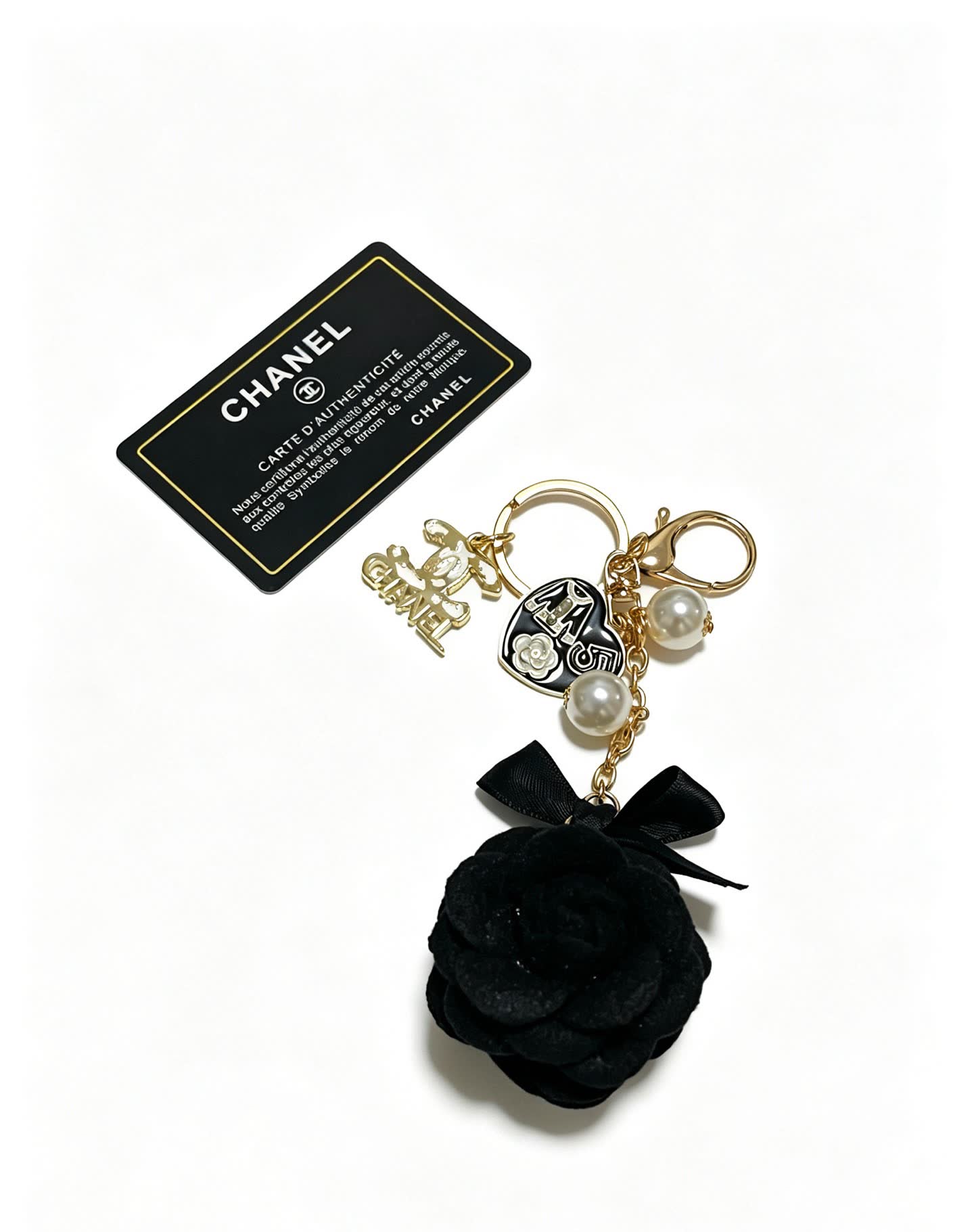 Chanel Black Velvet Rose Keychain