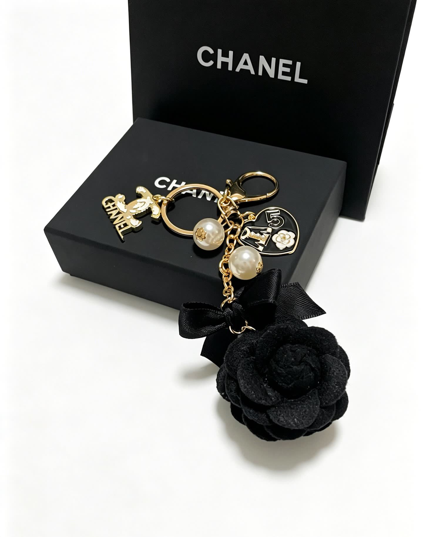 Chanel Black Velvet Rose Keychain