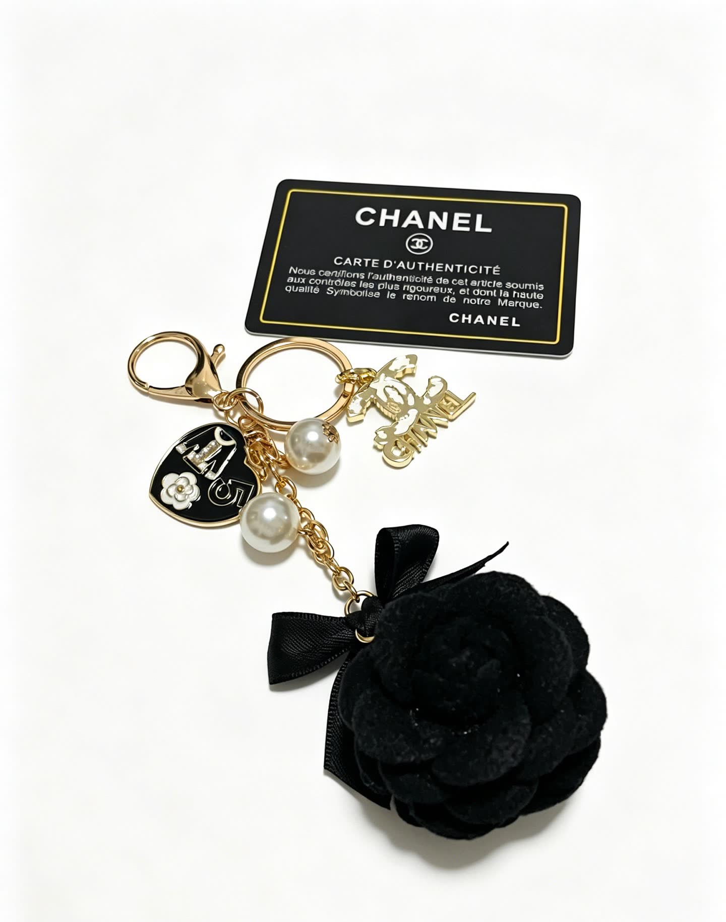Chanel Black Velvet Rose Keychain