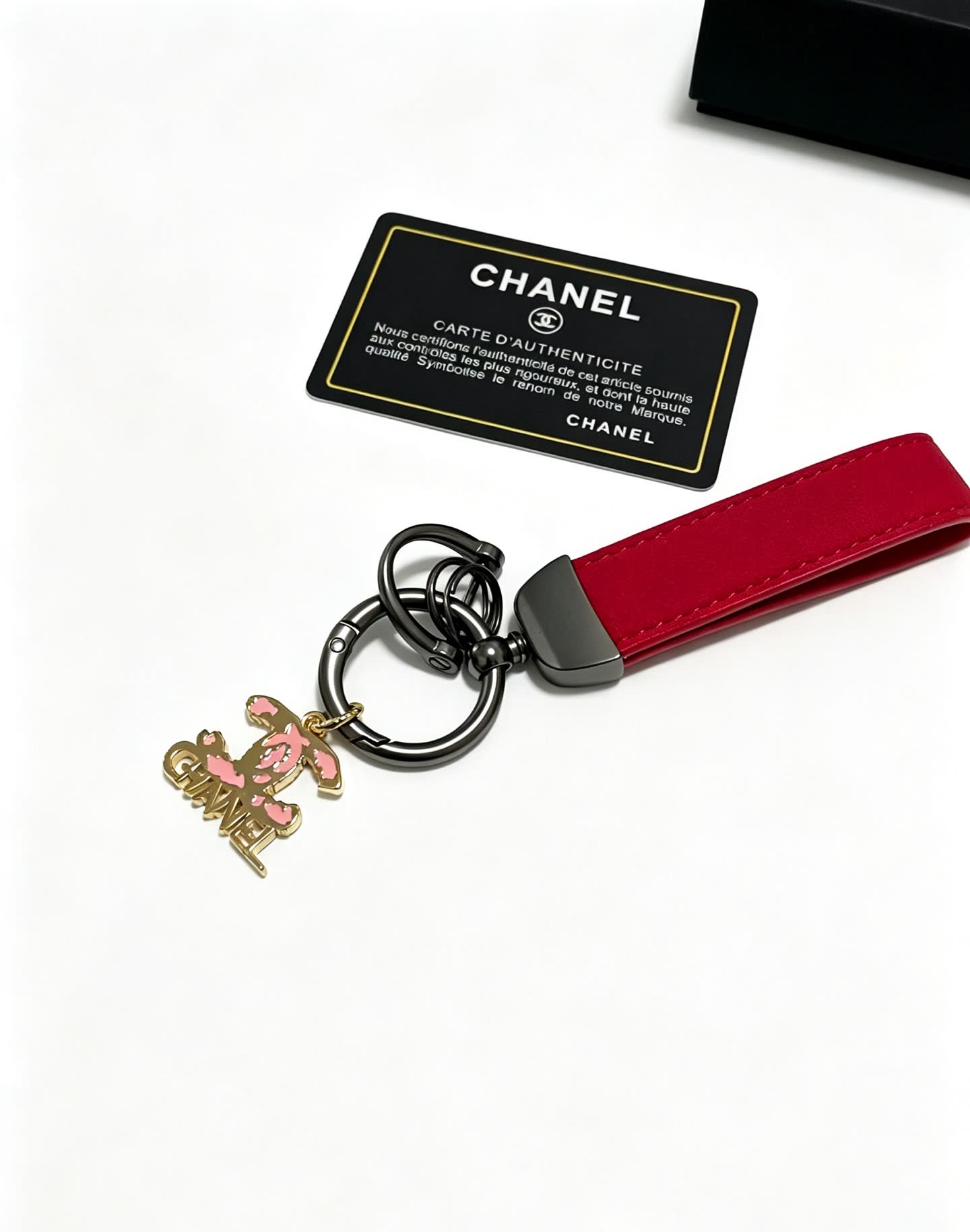 Chanel Red Leather Keychain with CC Logo