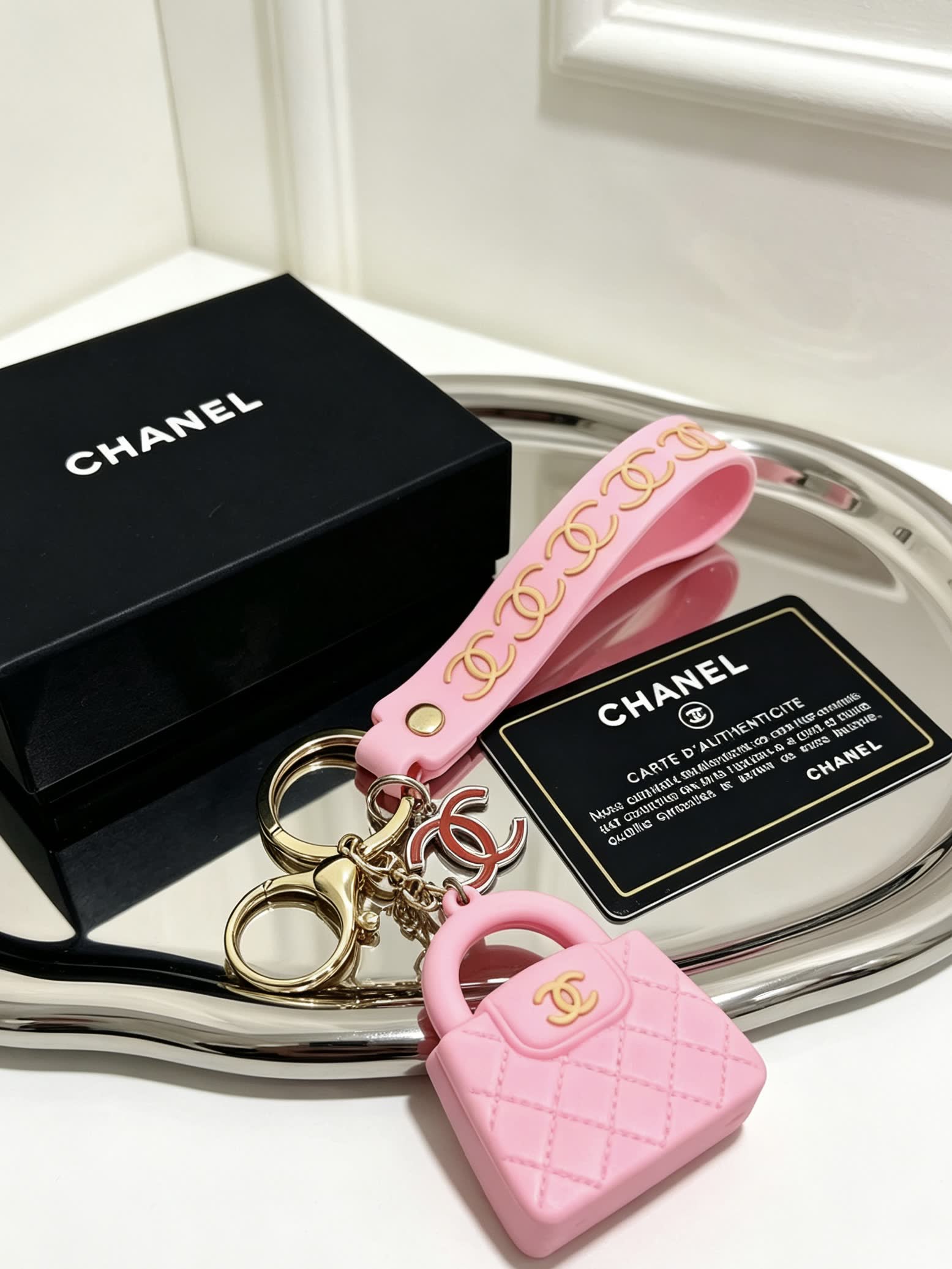 Chanel Pink Quilted Leather Keychain