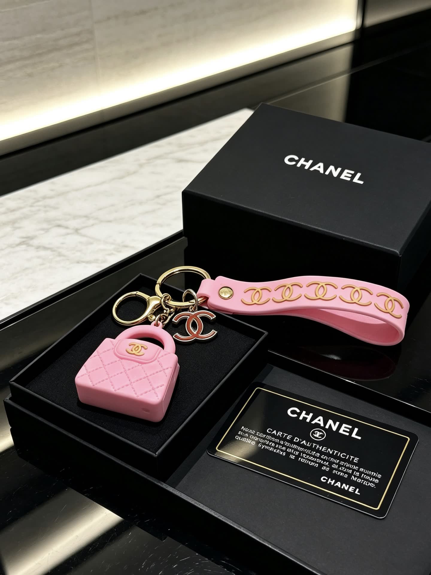 Chanel Pink Quilted Leather Keychain