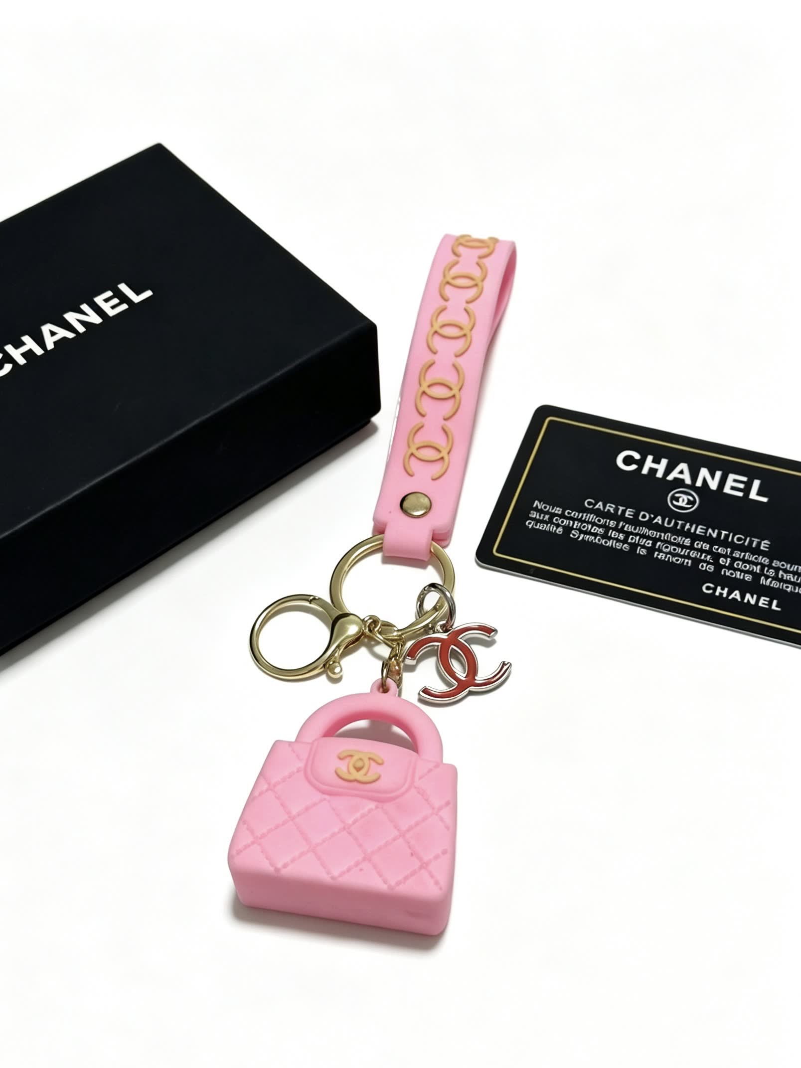 Chanel Pink Quilted Leather Keychain