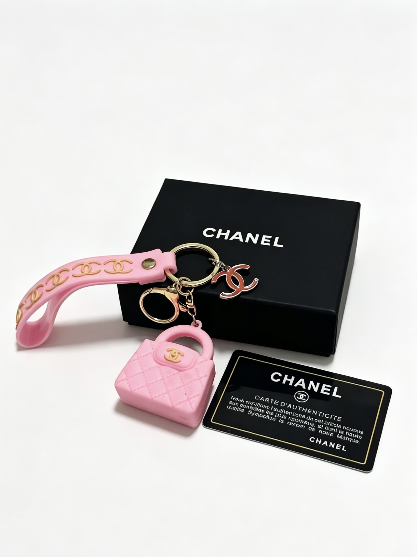 Chanel Pink Quilted Leather Keychain