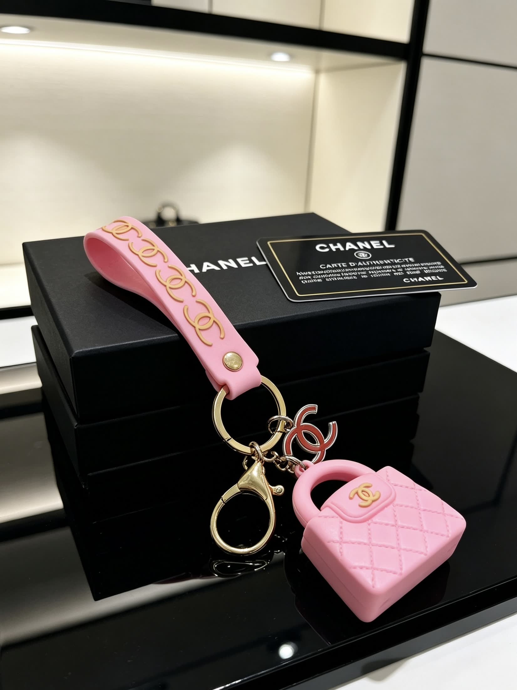 Chanel Pink Quilted Leather Keychain