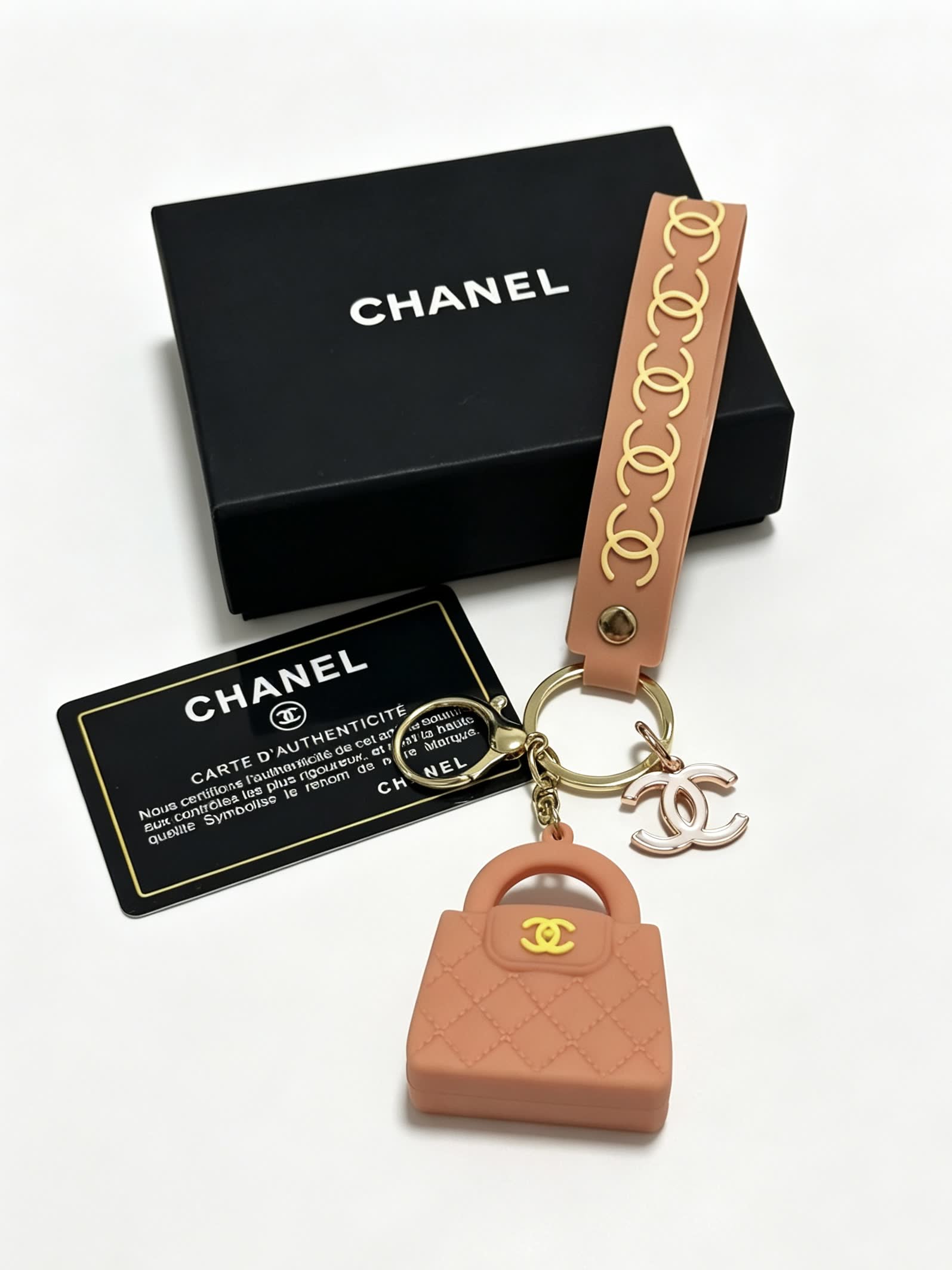 Chanel Leather Keychain with CC Logo and Bag Charm