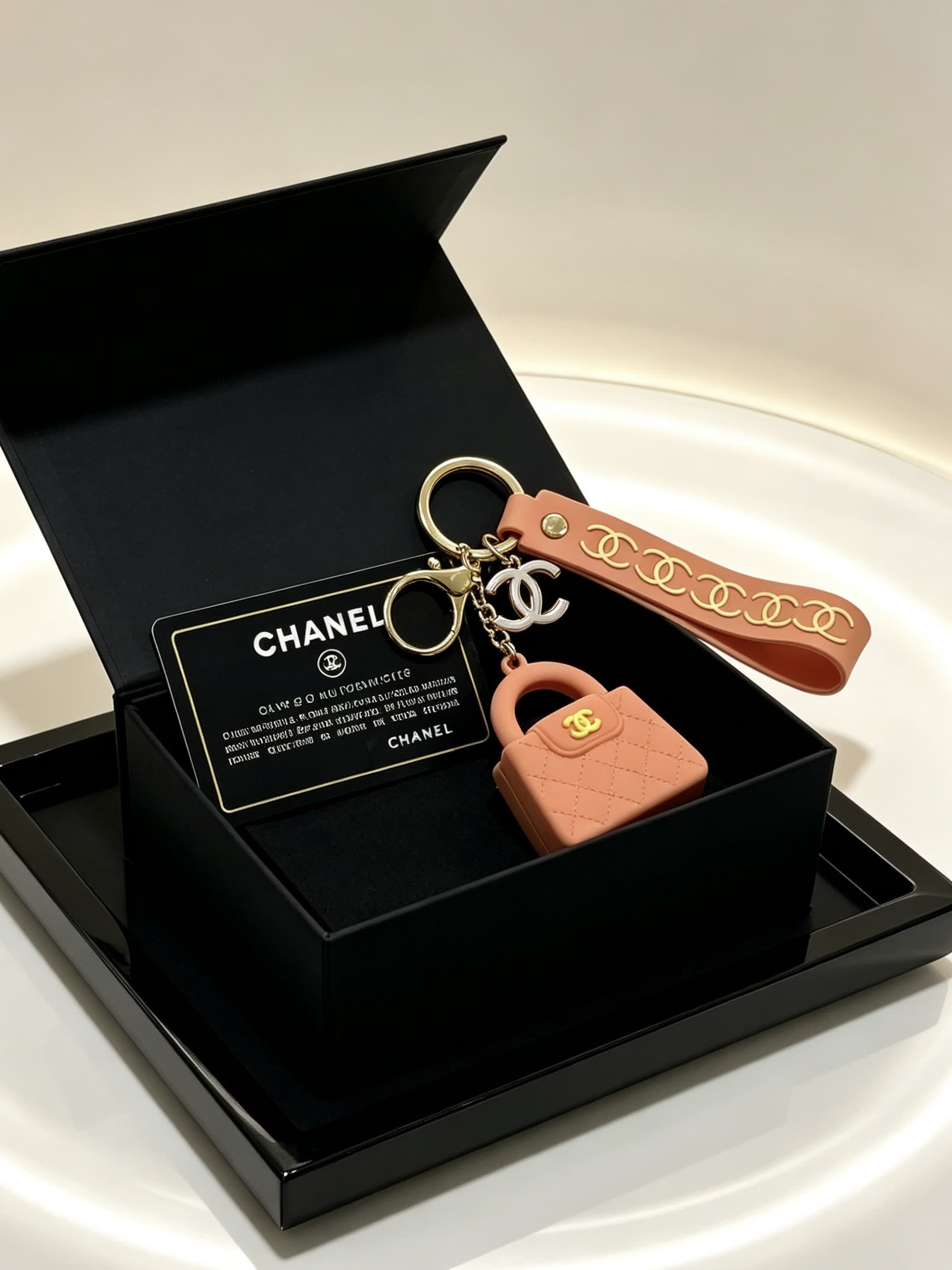 Chanel Leather Keychain with CC Logo and Bag Charm
