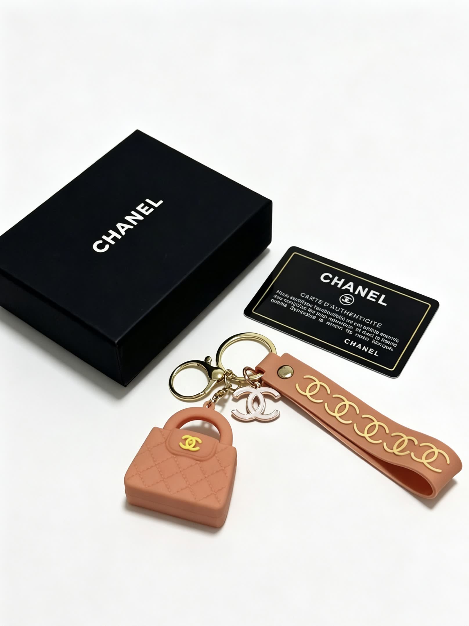 Chanel Leather Keychain with CC Logo and Bag Charm