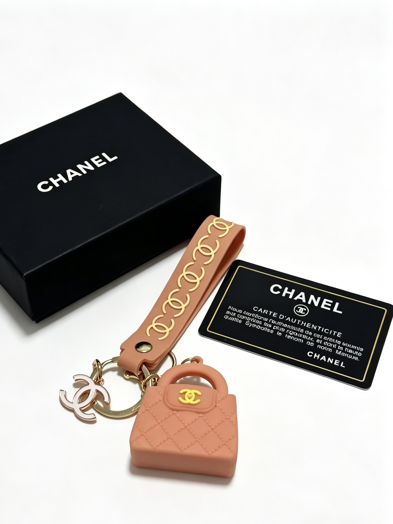 Chanel Leather Keychain with CC Logo and Bag Charm