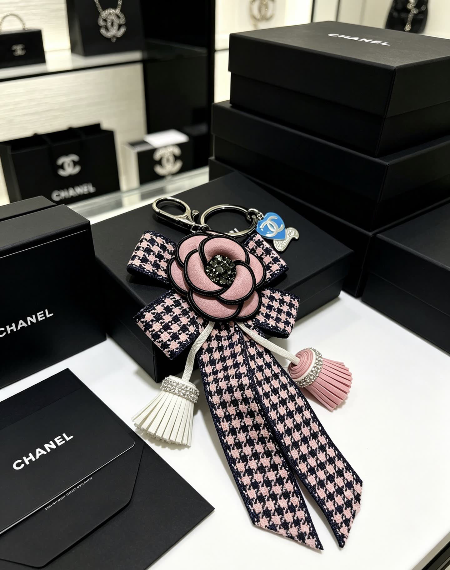 Chanel Houndstooth and Ribbon Keychain